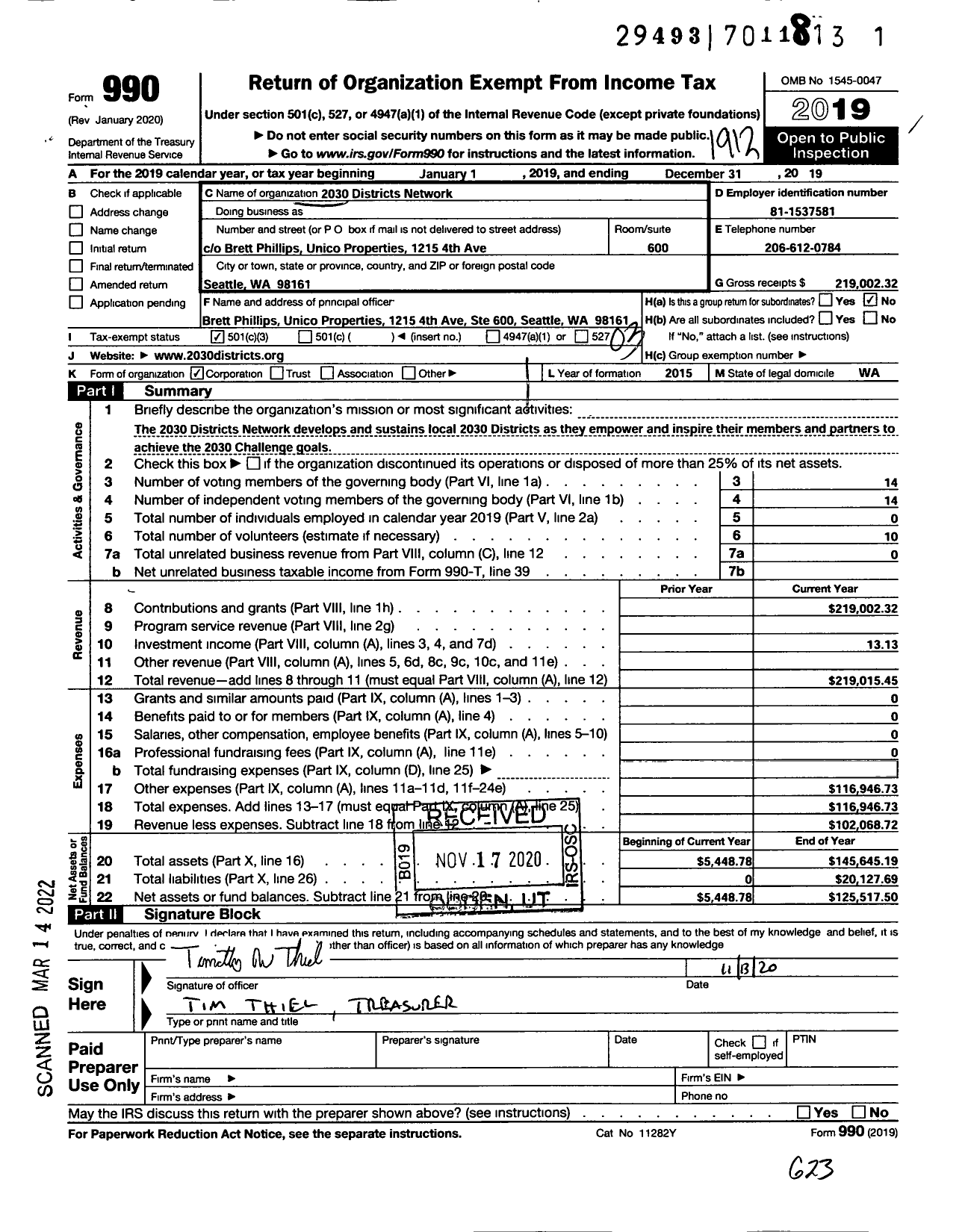 Image of first page of 2019 Form 990 for 2030 Districts Network