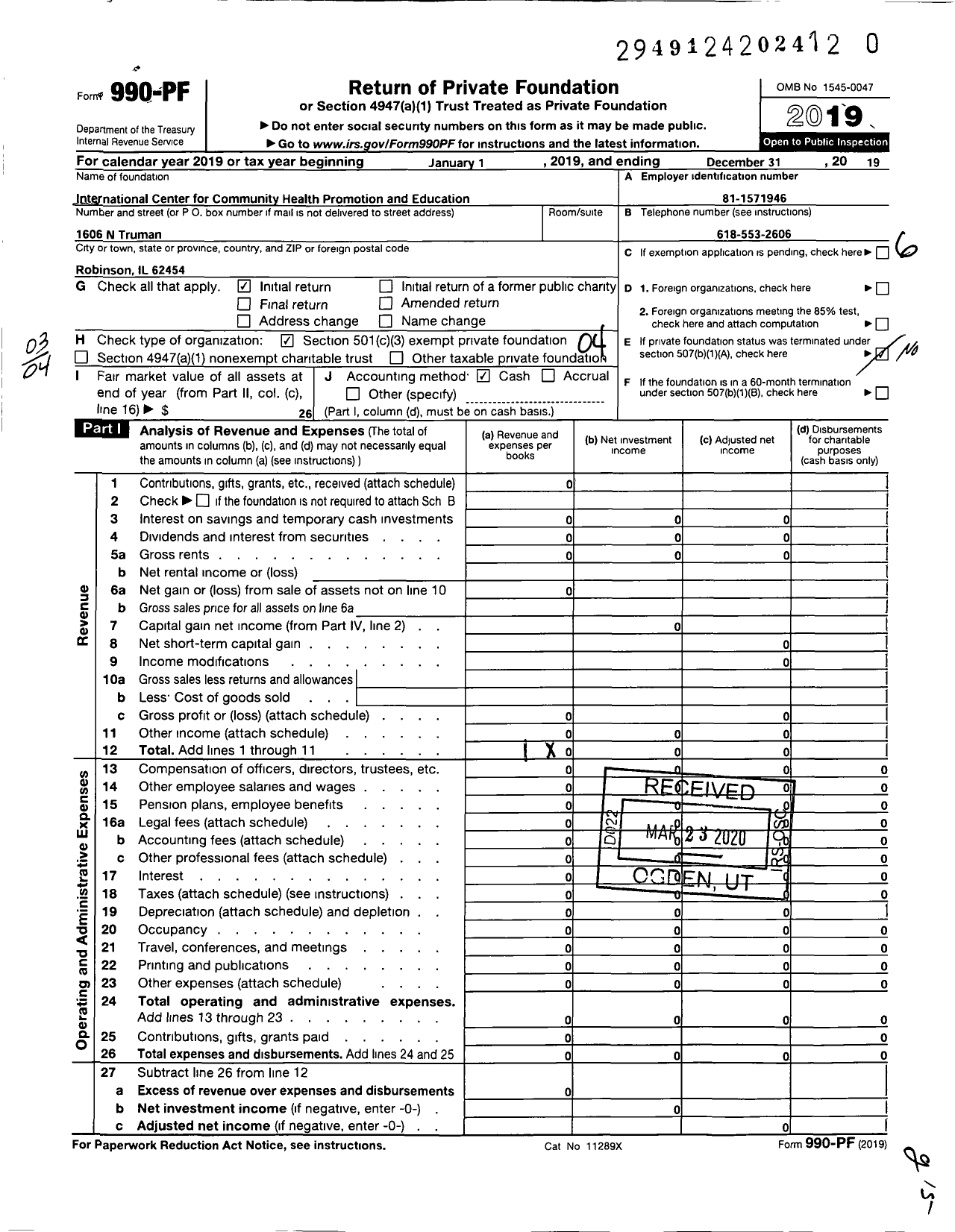 Image of first page of 2019 Form 990PR for International Center for Community Health Promotion and Education