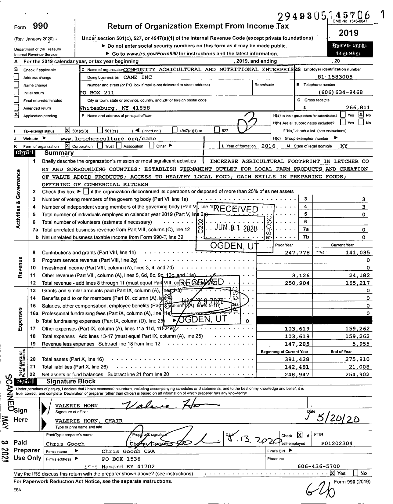 Image of first page of 2019 Form 990 for Community Agricultural and Nutritional Enterprises (CANE)