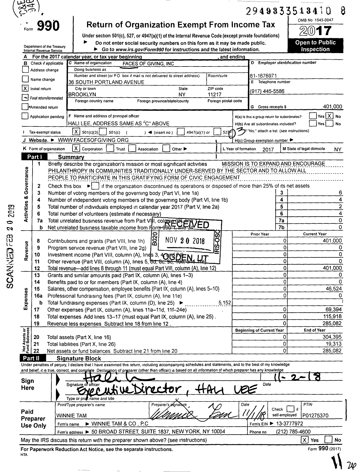 Image of first page of 2017 Form 990 for Donors of Color Network