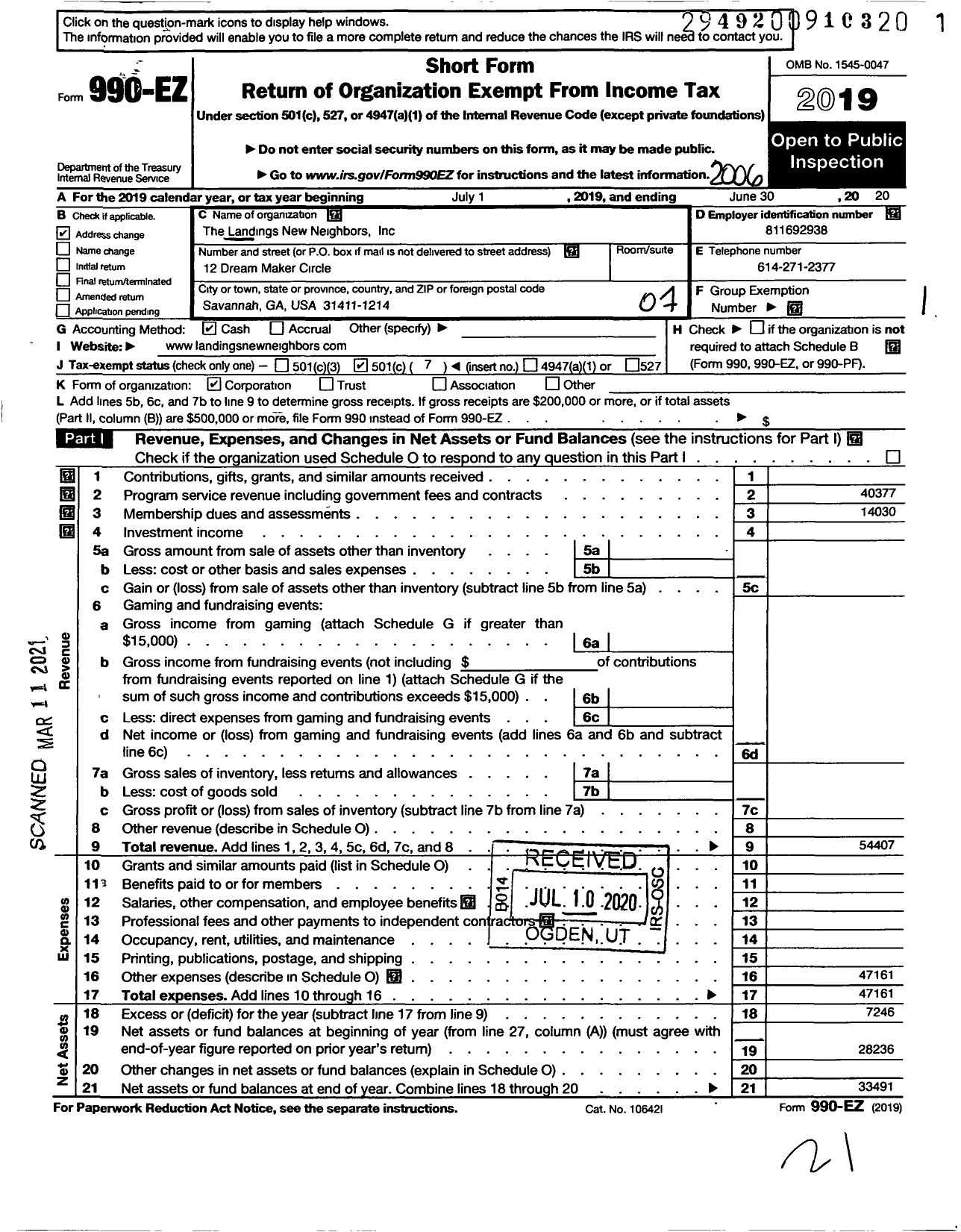 Image of first page of 2019 Form 990EO for Landings New Neighbors