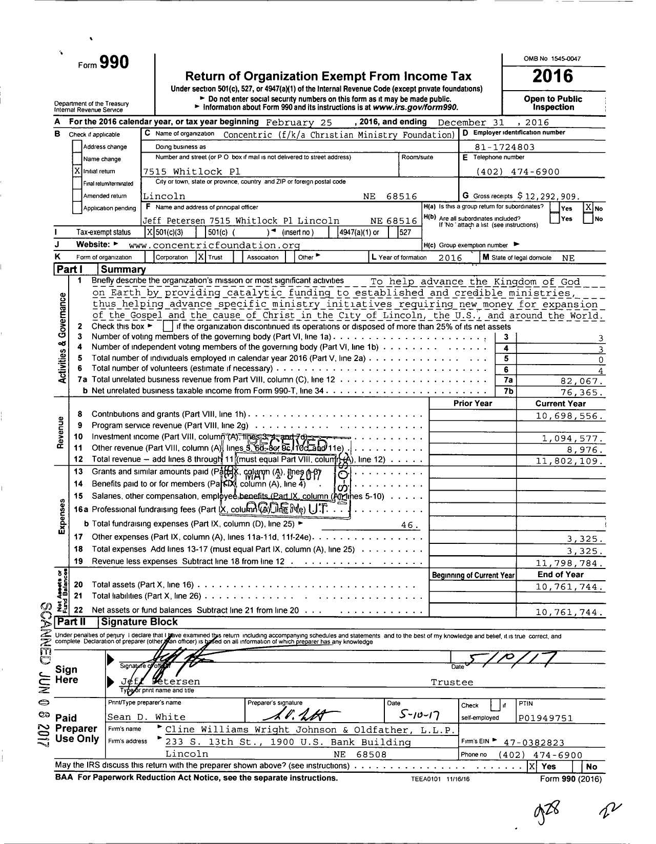 Image of first page of 2016 Form 990 for Concentric