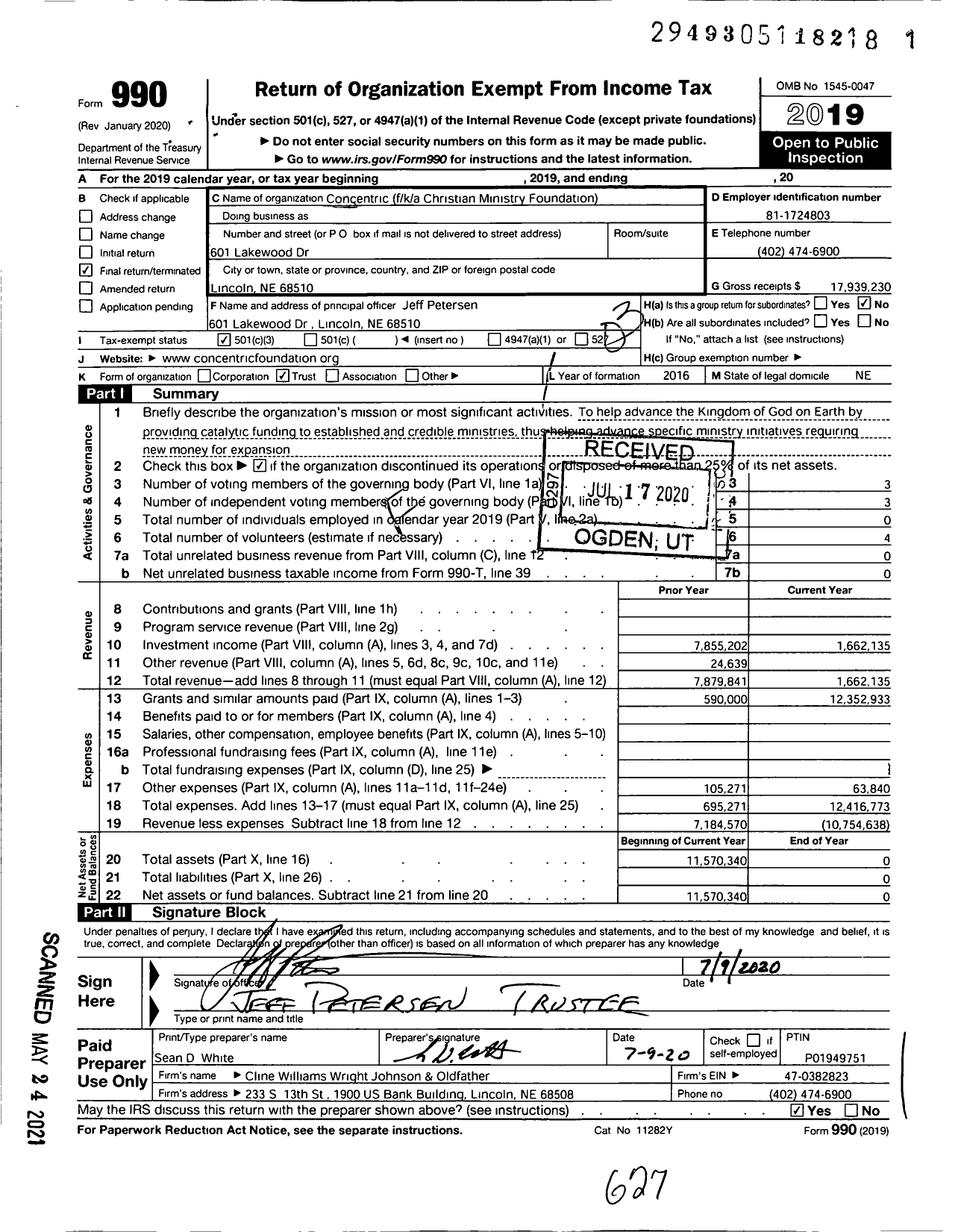 Image of first page of 2019 Form 990 for Concentric