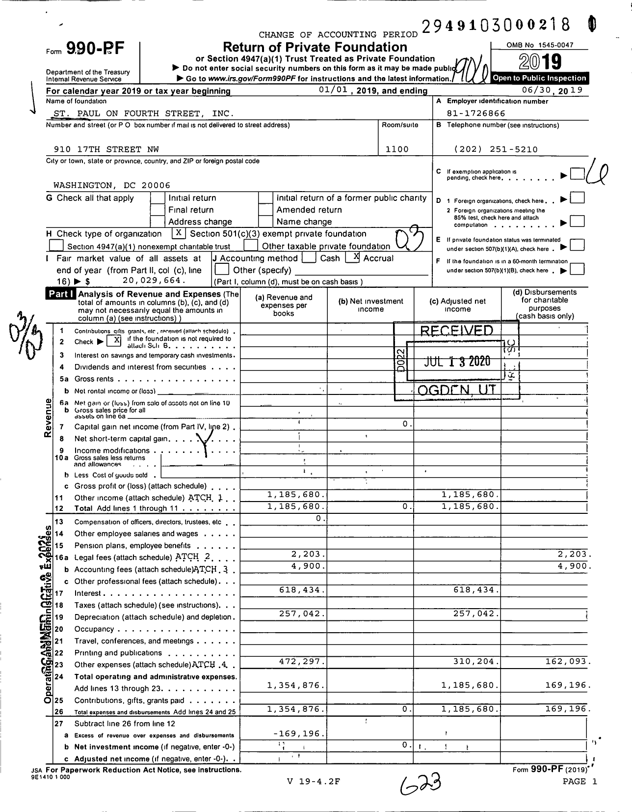 Image of first page of 2018 Form 990PF for St Paul on Fourth Street