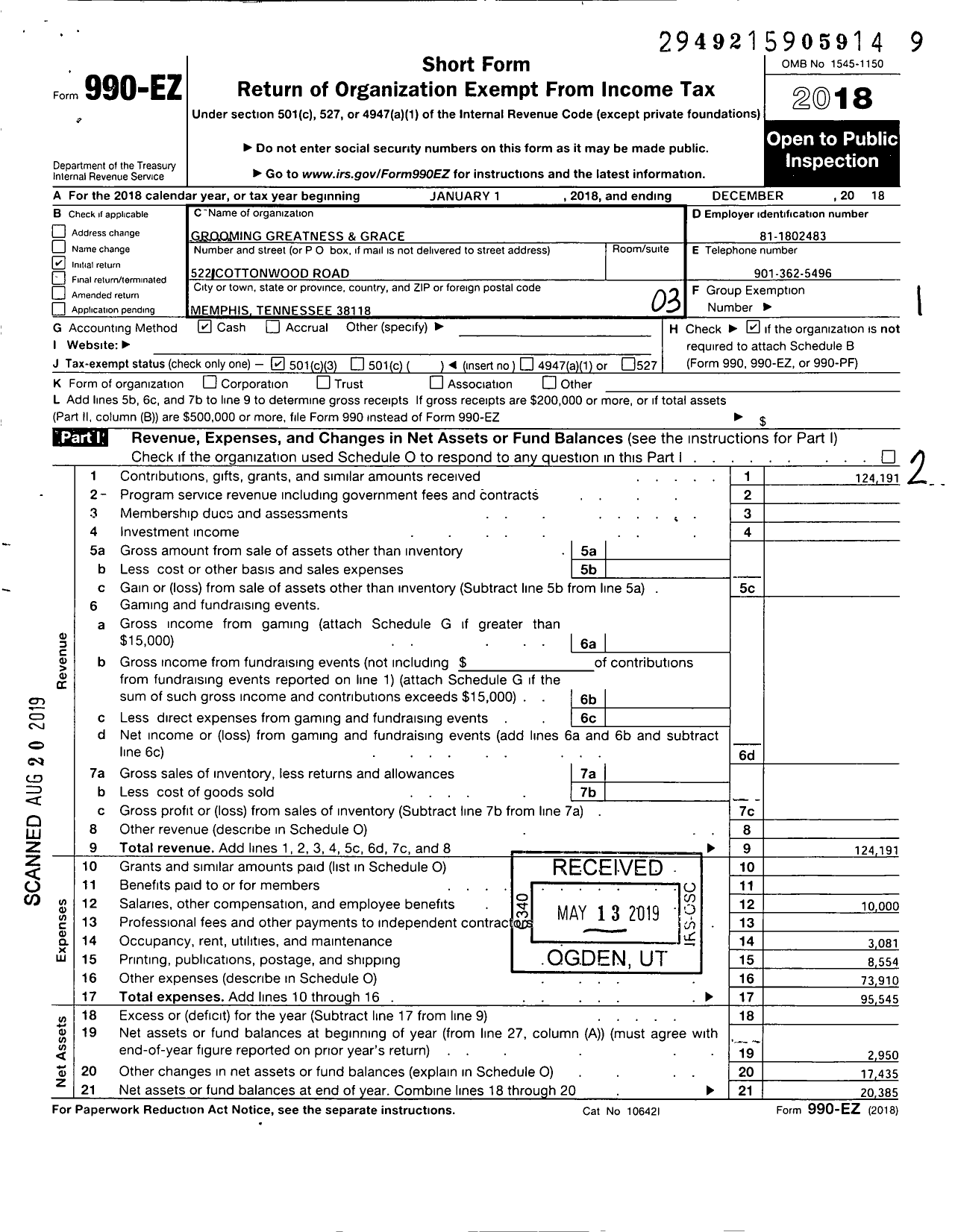 Image of first page of 2018 Form 990EZ for Grooming Greatness