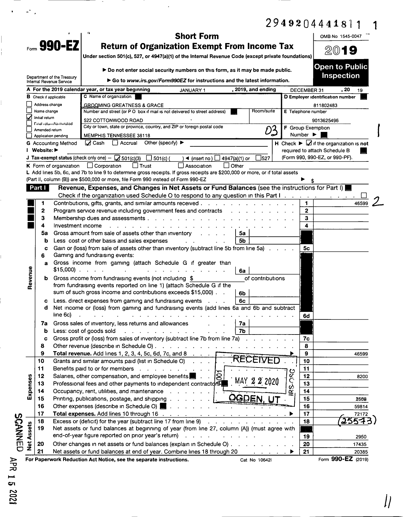 Image of first page of 2019 Form 990EZ for Grooming Greatness