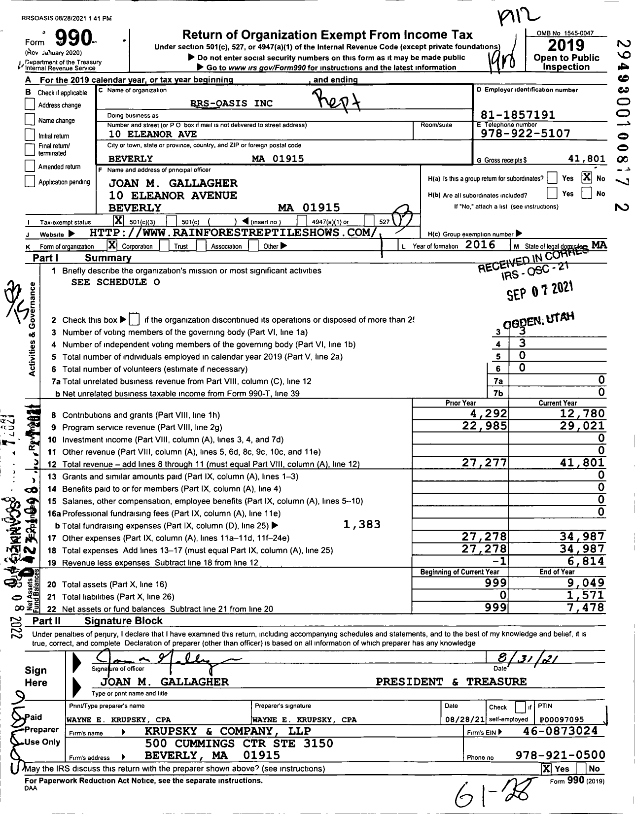 Image of first page of 2019 Form 990 for Rrs-Oasis