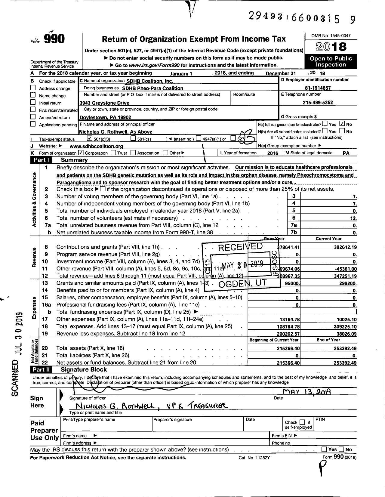 Image of first page of 2018 Form 990 for SDHB Pheo-Para Coalition