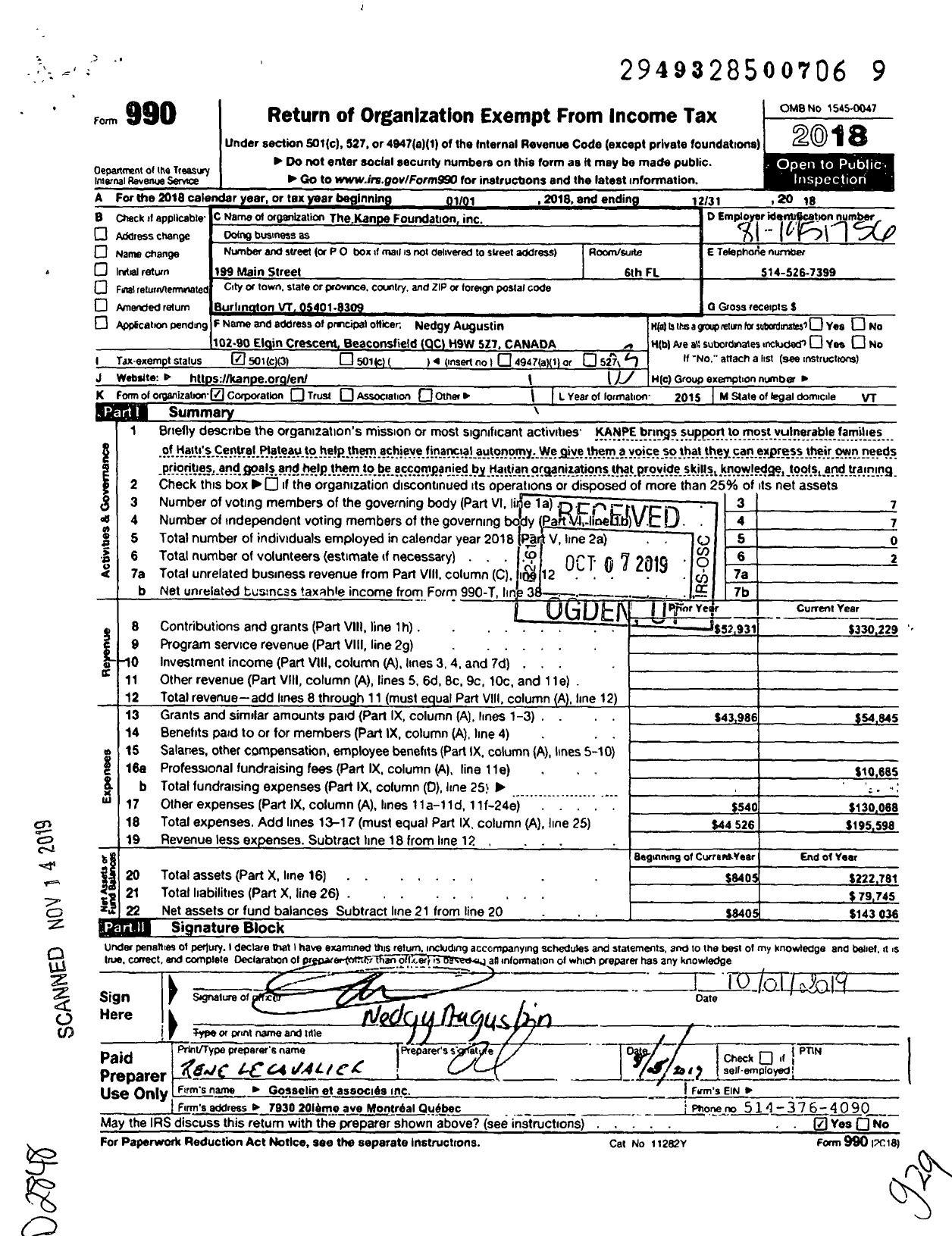 Image of first page of 2018 Form 990 for Kanpe Foundation