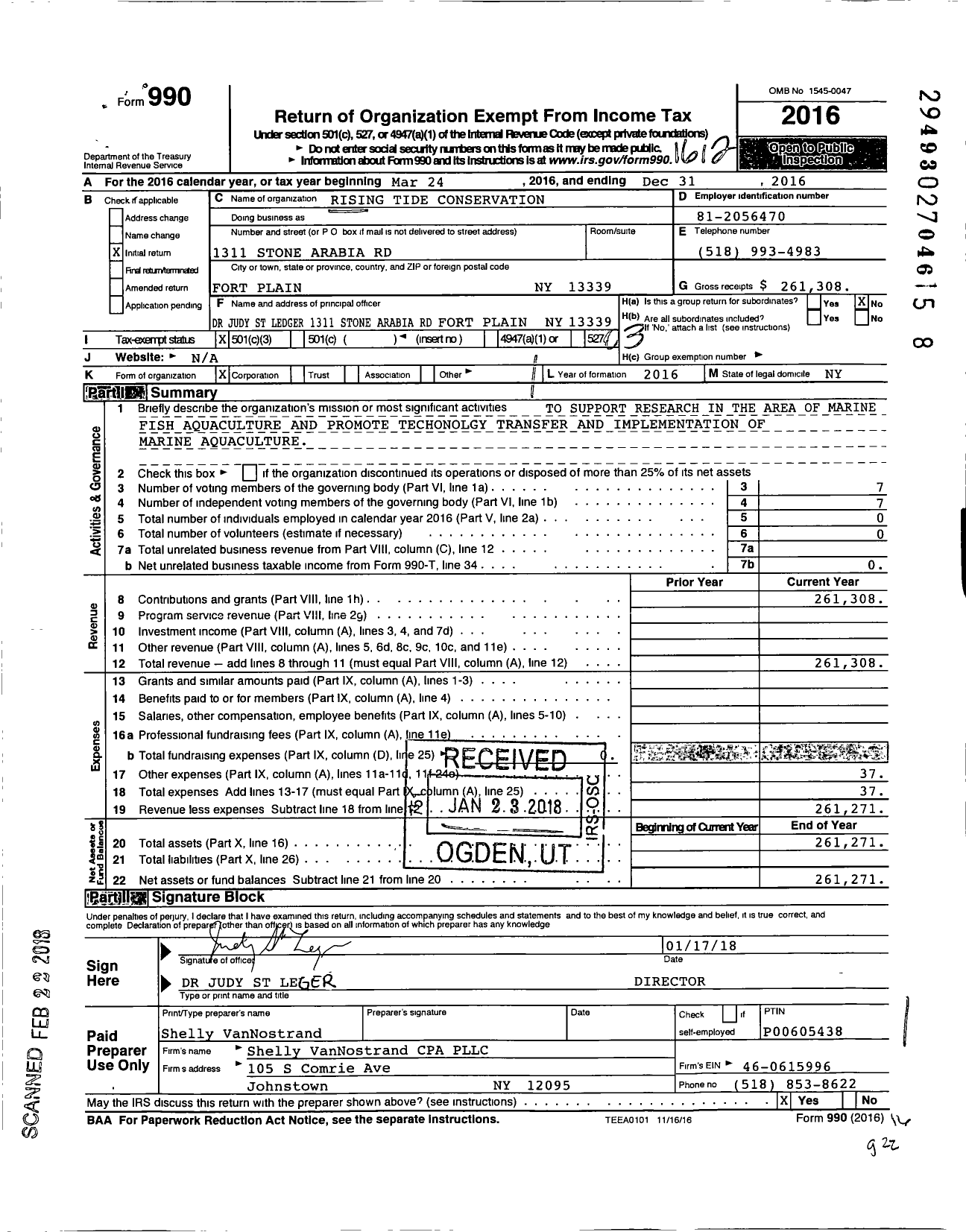 Image of first page of 2016 Form 990 for Rising Tide Conservation