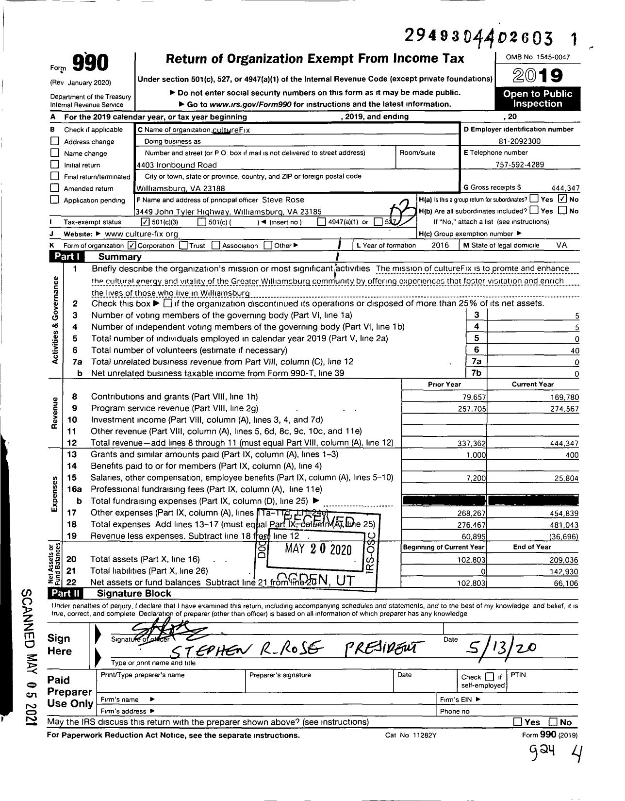 Image of first page of 2019 Form 990 for cultureFix