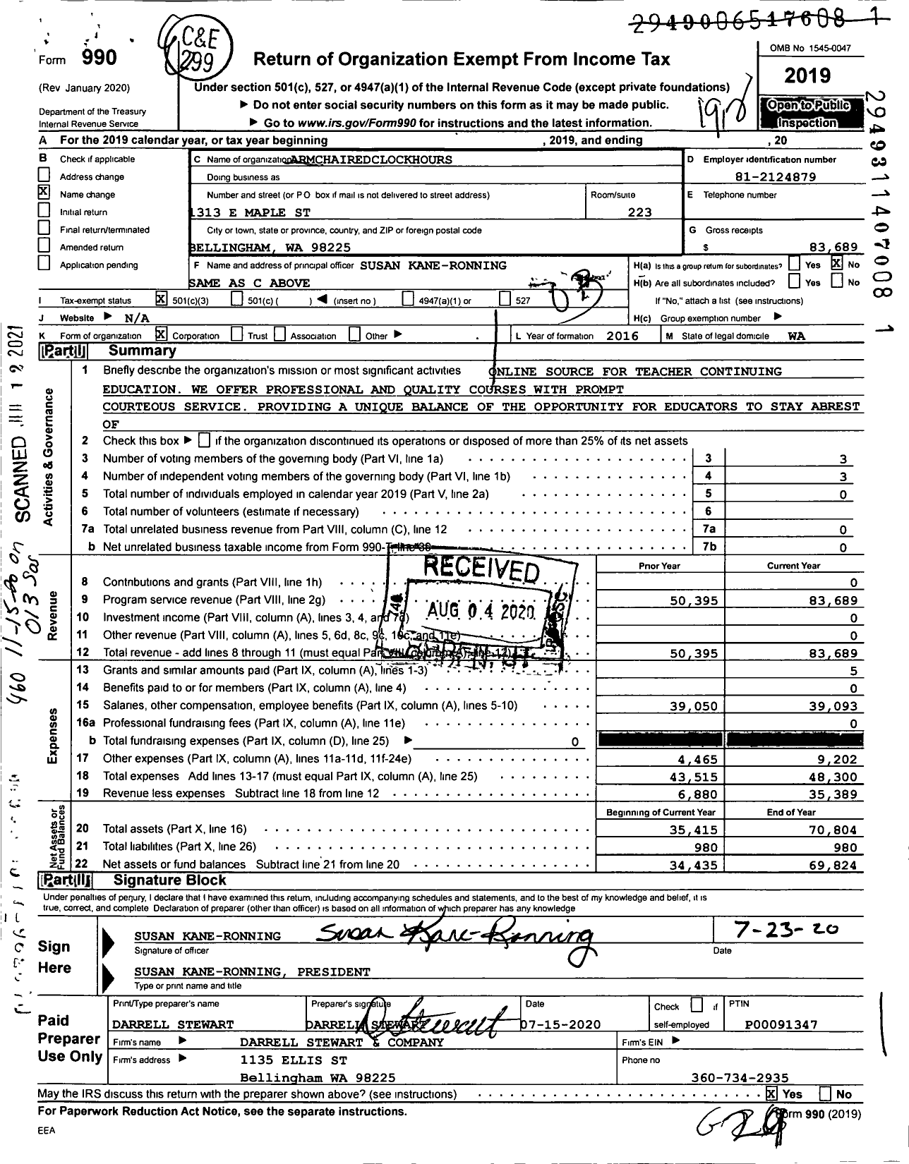 Image of first page of 2019 Form 990 for Armchairedclockhours