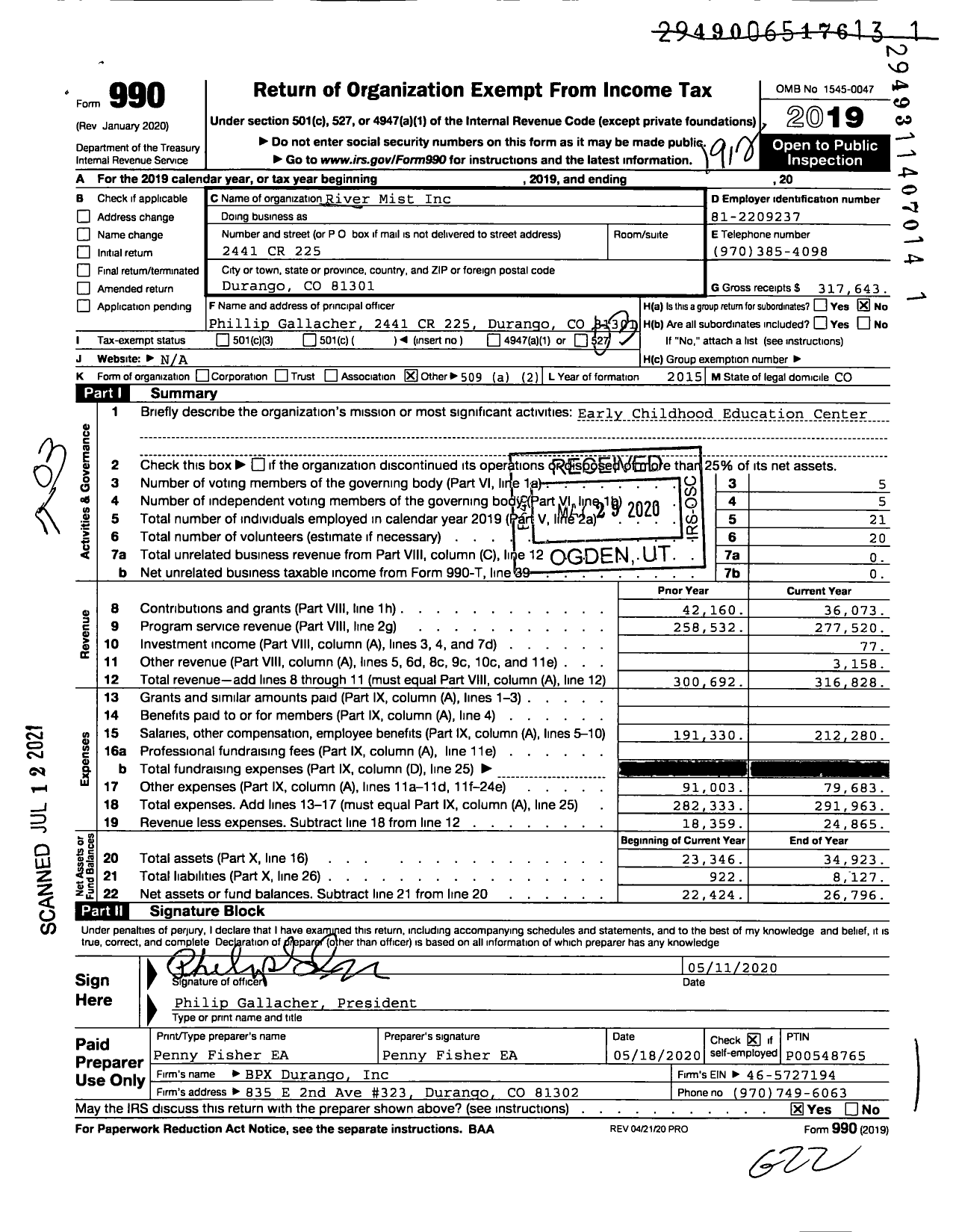 Image of first page of 2019 Form 990 for River Mist