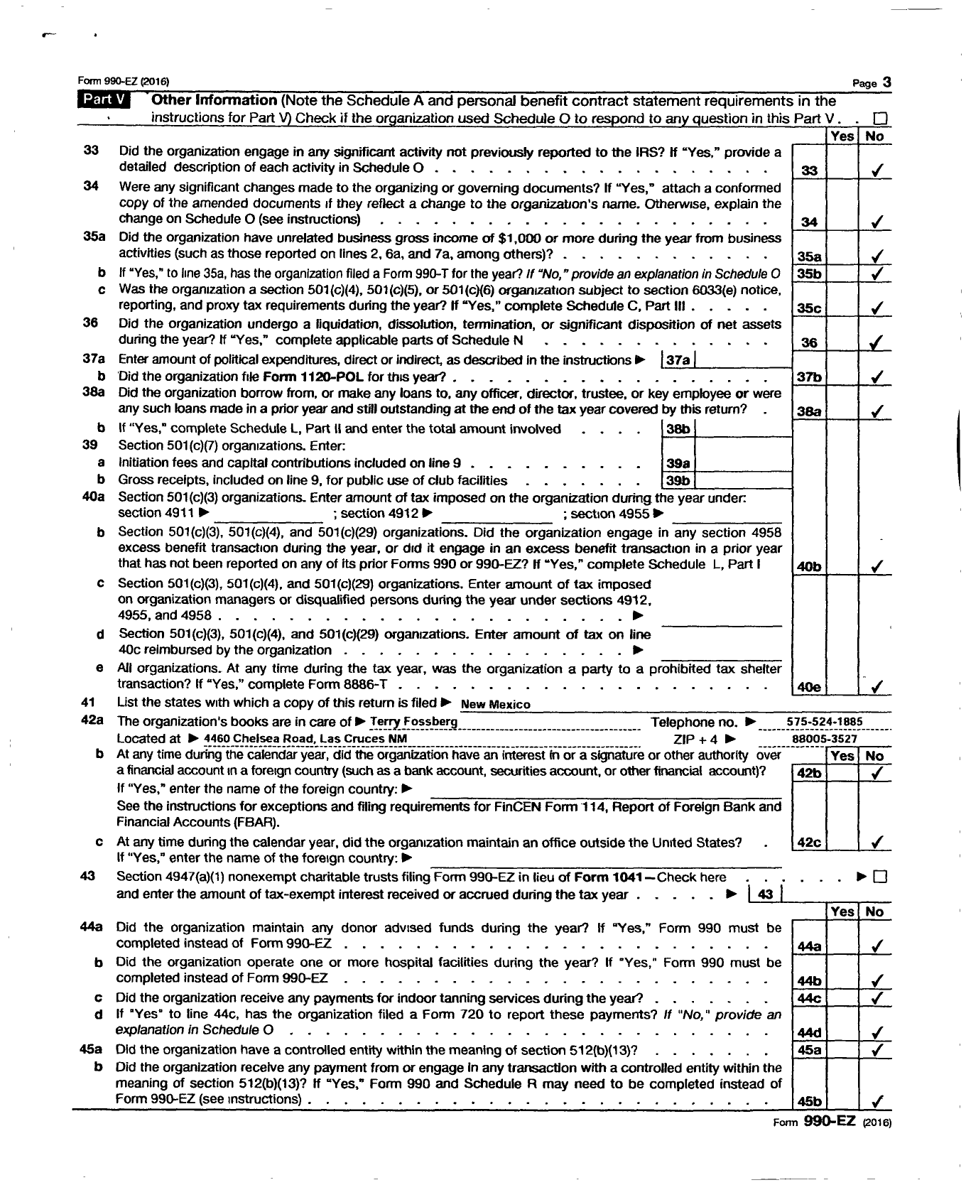 Image of first page of 2016 Form 990EZ for Future Farmers of America - 30035 Mayfield Ffa Alumni Associato