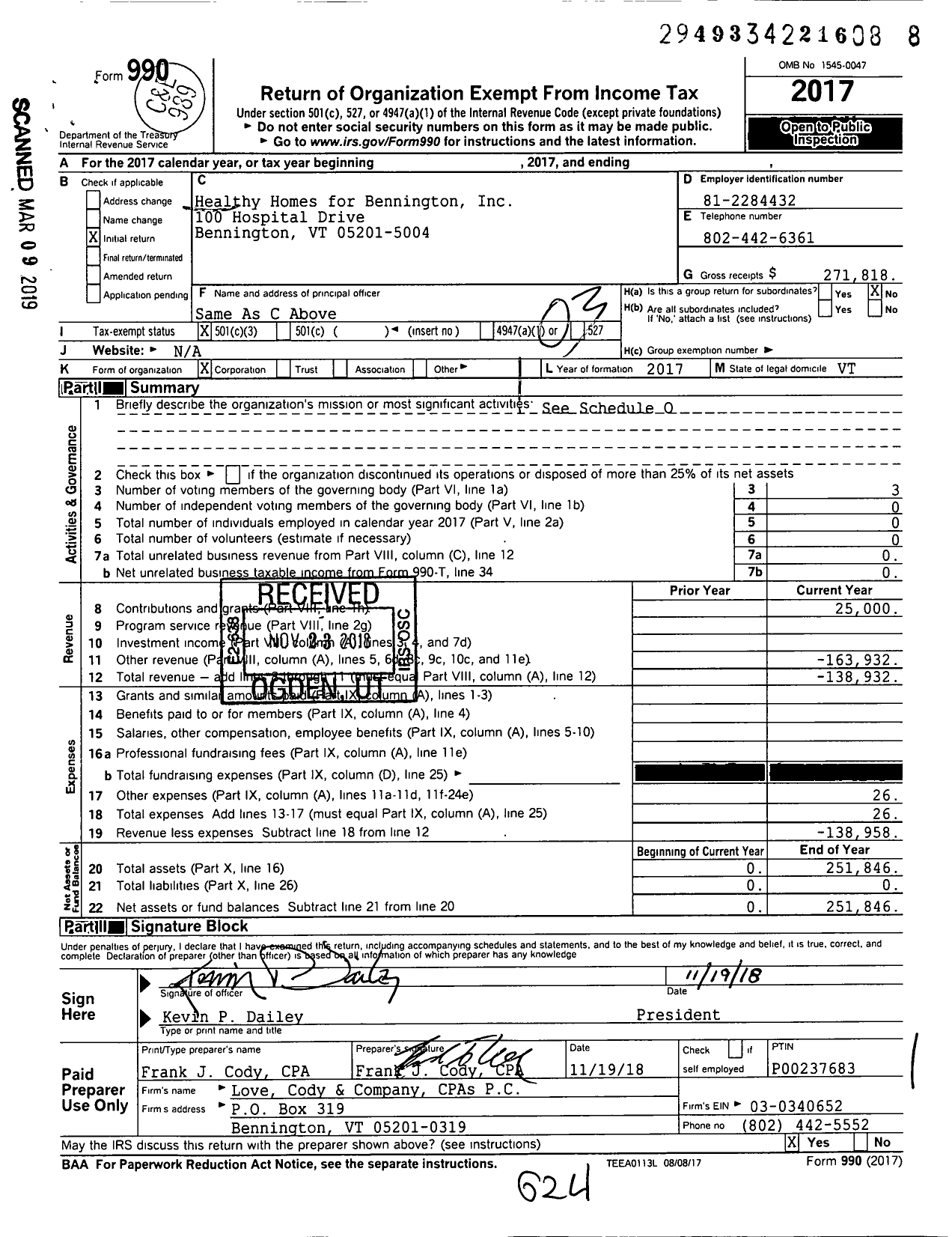 Image of first page of 2017 Form 990 for Healthy Homes for Bennington