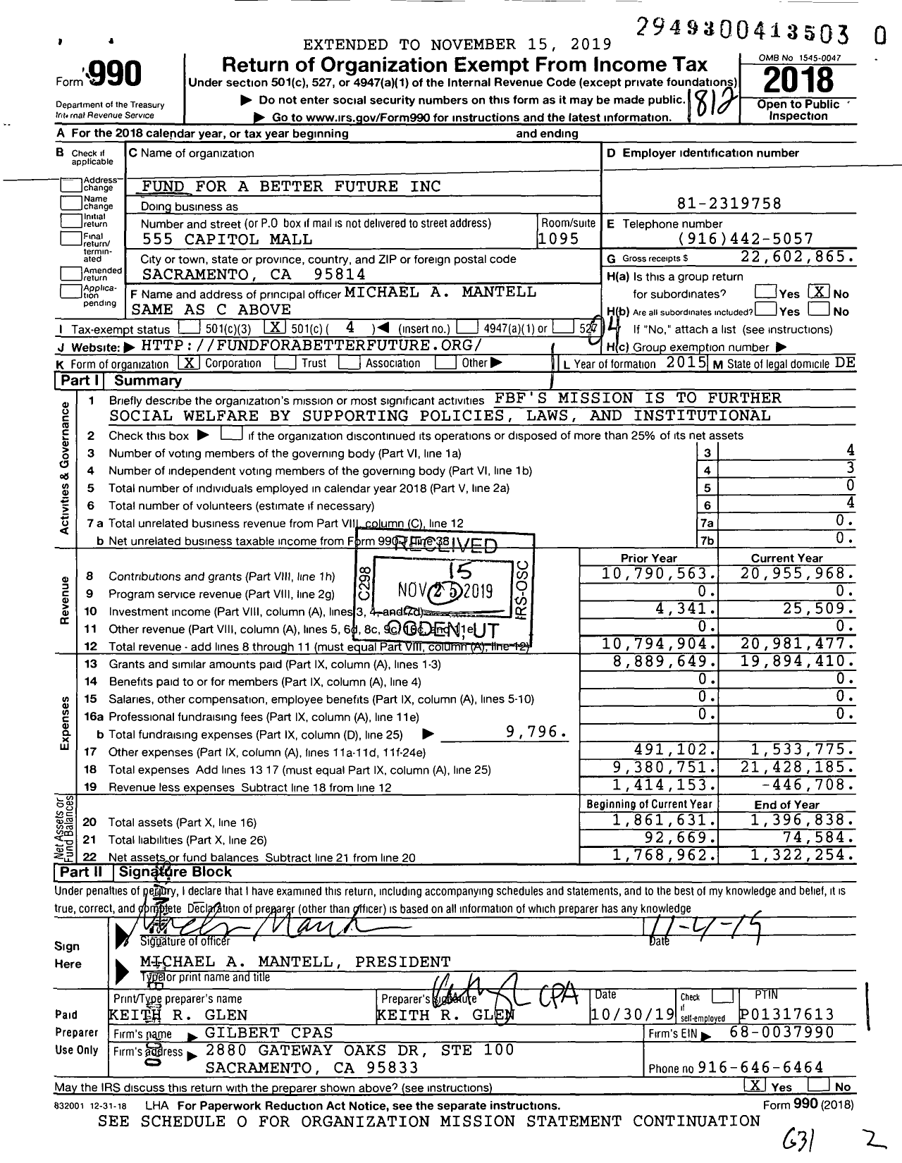 Image of first page of 2018 Form 990O for Fund for A Better Future