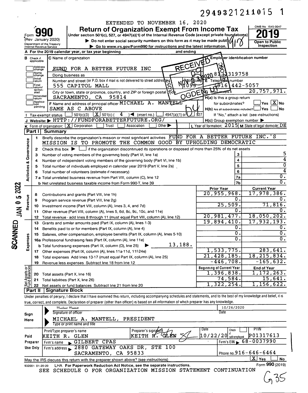 Image of first page of 2019 Form 990O for Fund for A Better Future