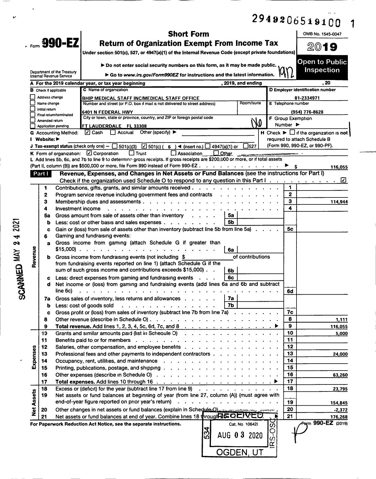 Image of first page of 2019 Form 990EO for Bhip Medical Staff