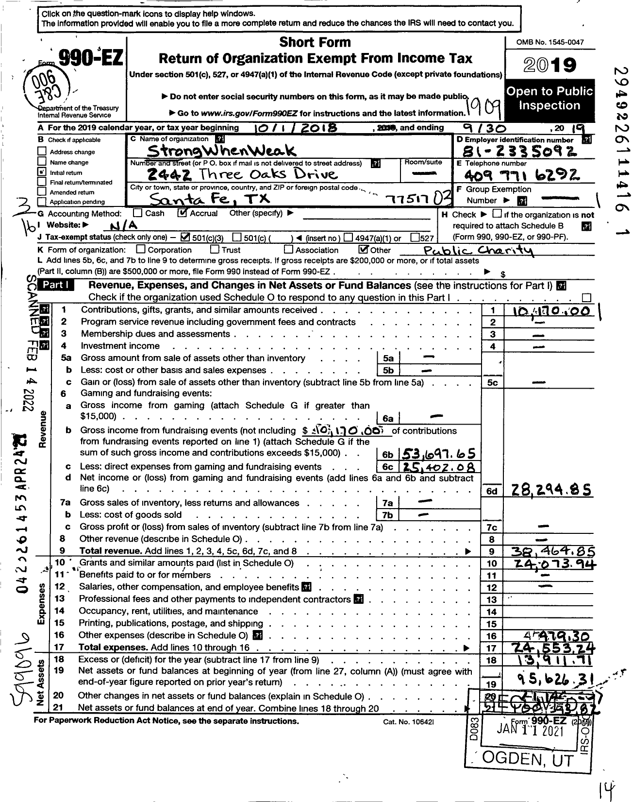 Image of first page of 2018 Form 990EZ for Strongwhenweak When Weak