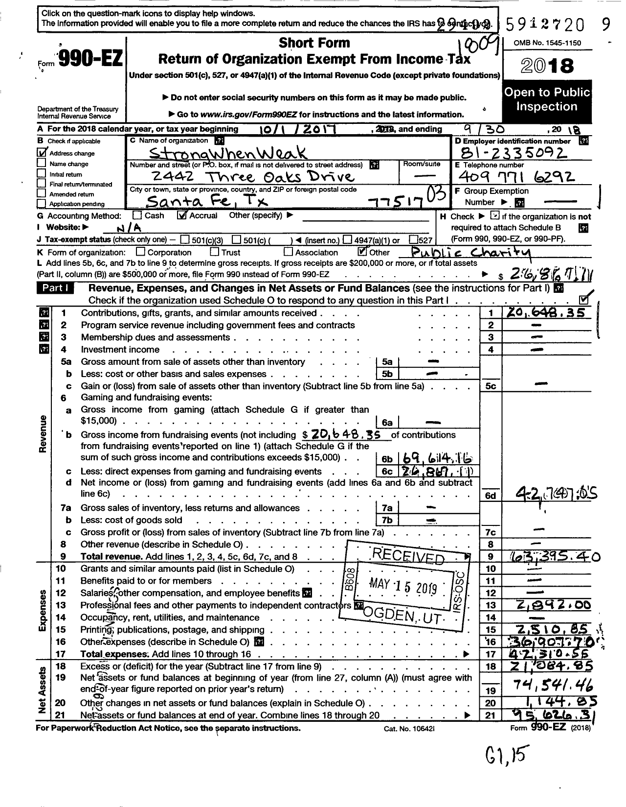 Image of first page of 2017 Form 990EZ for Strongwhenweak When Weak