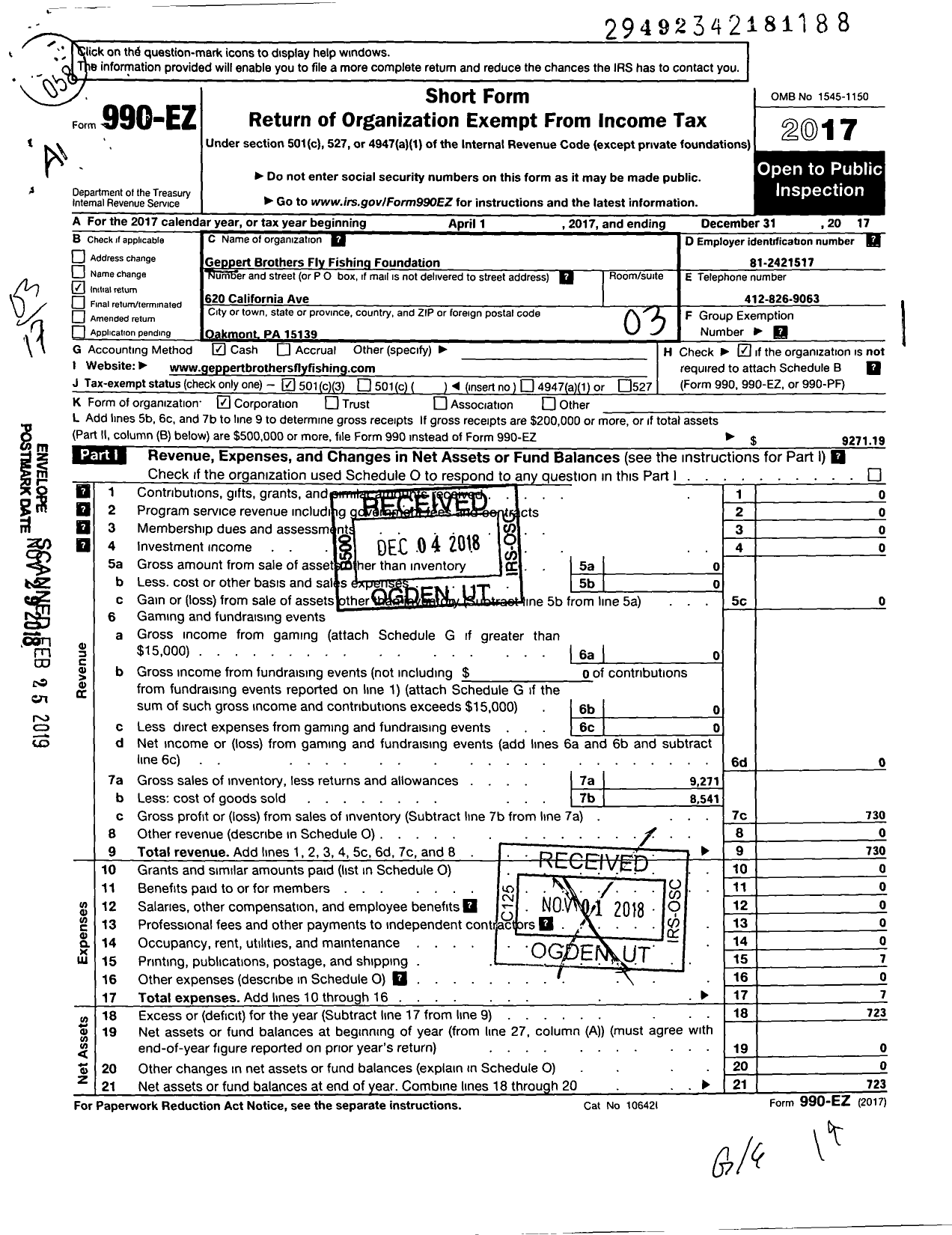 Image of first page of 2017 Form 990EZ for Geppert Brothers Fly Fishing Foundation