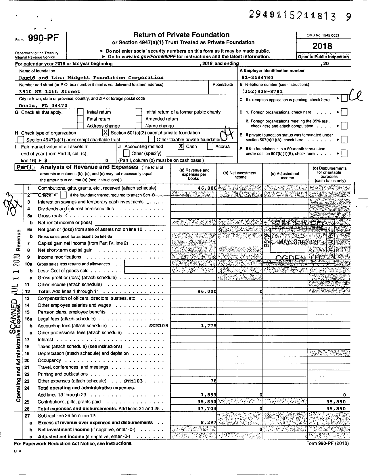 Image of first page of 2018 Form 990PF for The Lilac Foundation Corporation