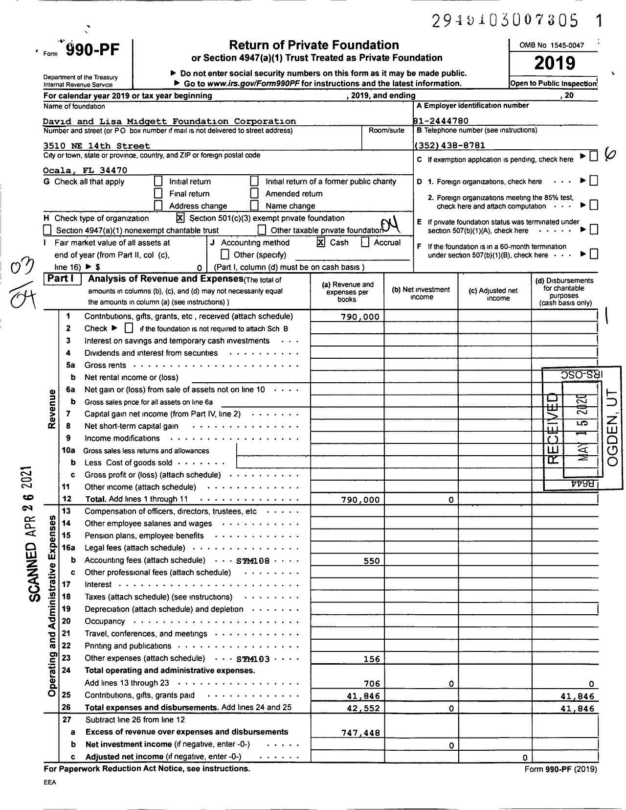 Image of first page of 2019 Form 990PF for The Lilac Foundation Corporation