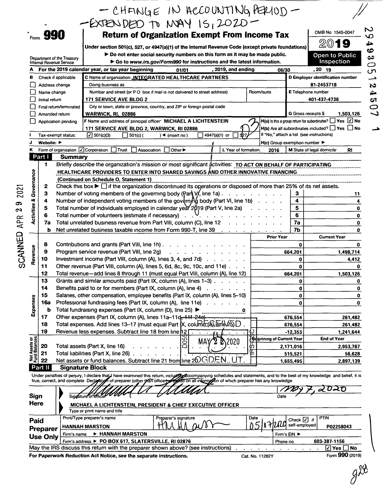 Image of first page of 2018 Form 990 for Integrated Healthcare Partners