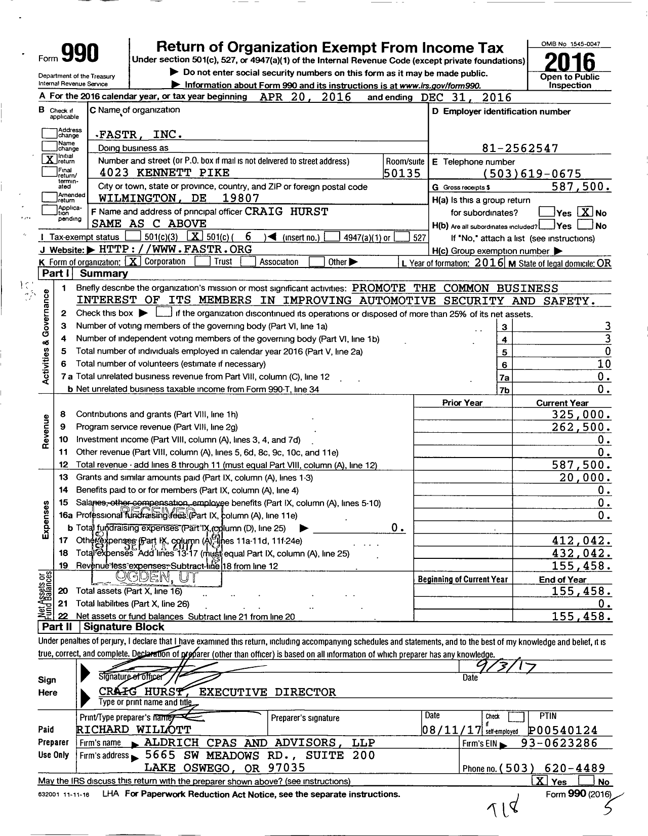 Image of first page of 2016 Form 990O for Fastr