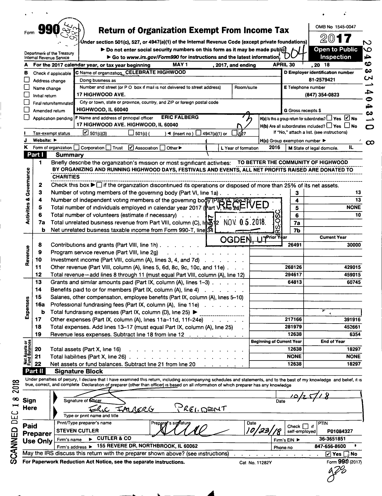Image of first page of 2017 Form 990 for Celebrate Highwood