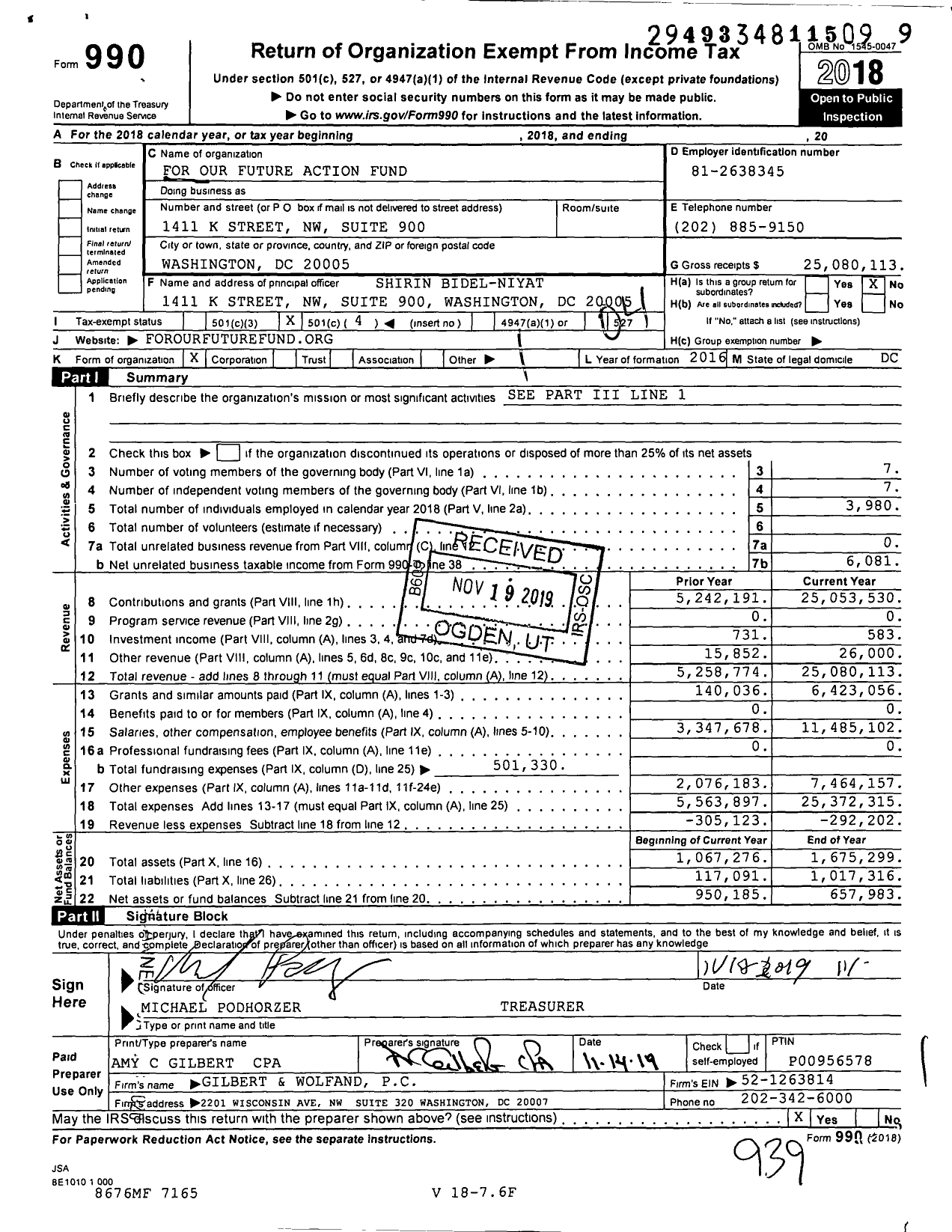 Image of first page of 2018 Form 990O for For Our Future Action Fund