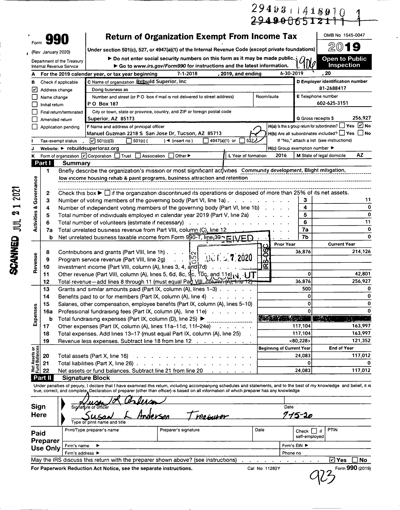 Image of first page of 2018 Form 990 for Rebuild Superior