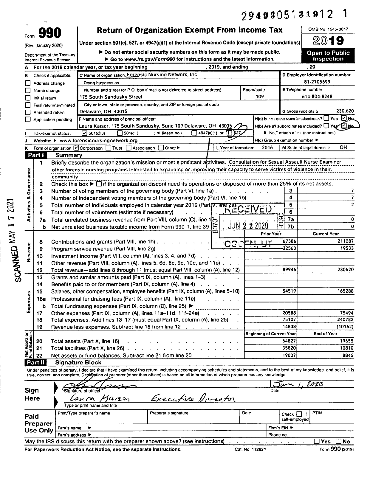 Image of first page of 2019 Form 990 for Forensic Nursing Network