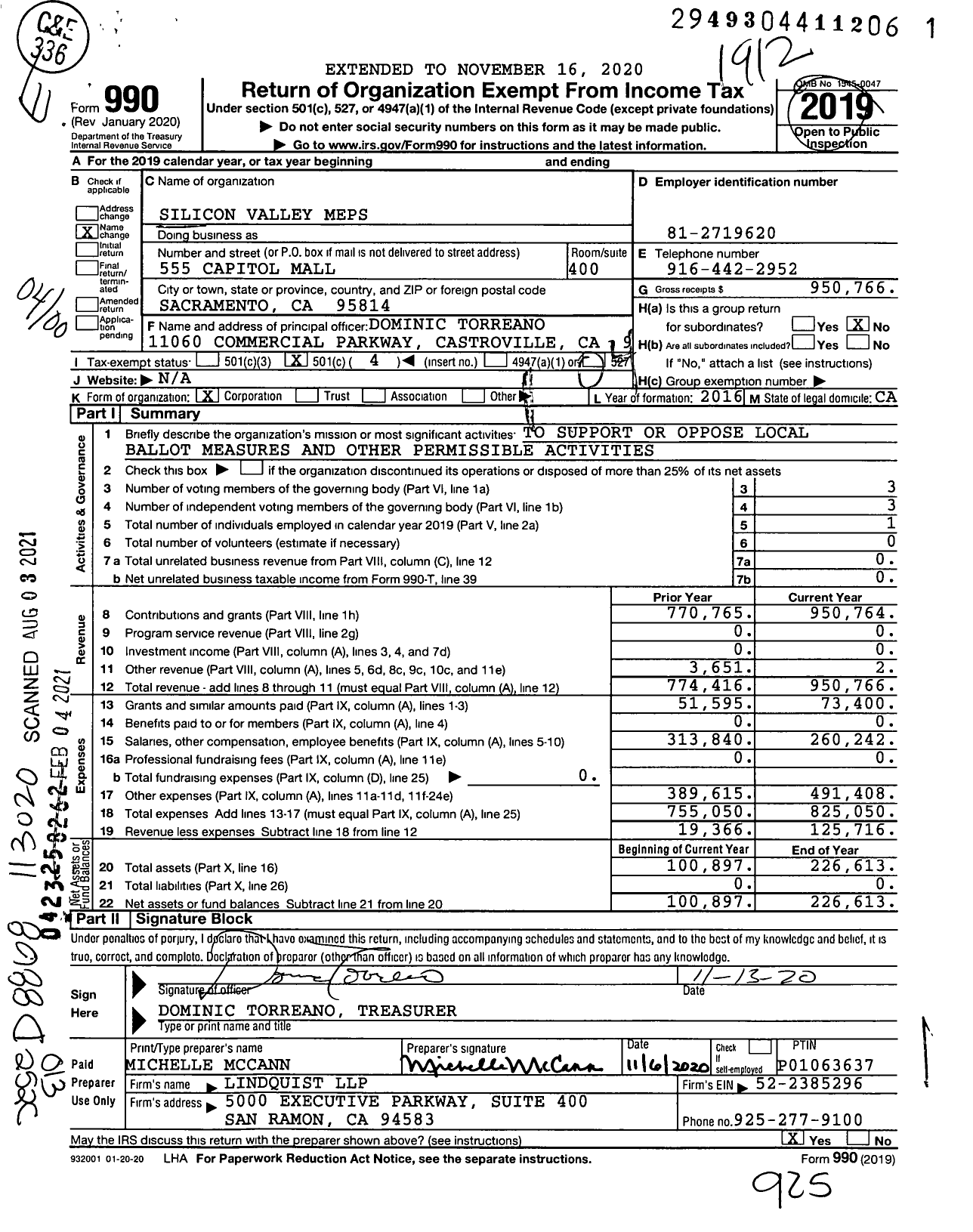 Image of first page of 2019 Form 990O for Silicon Valley Meps