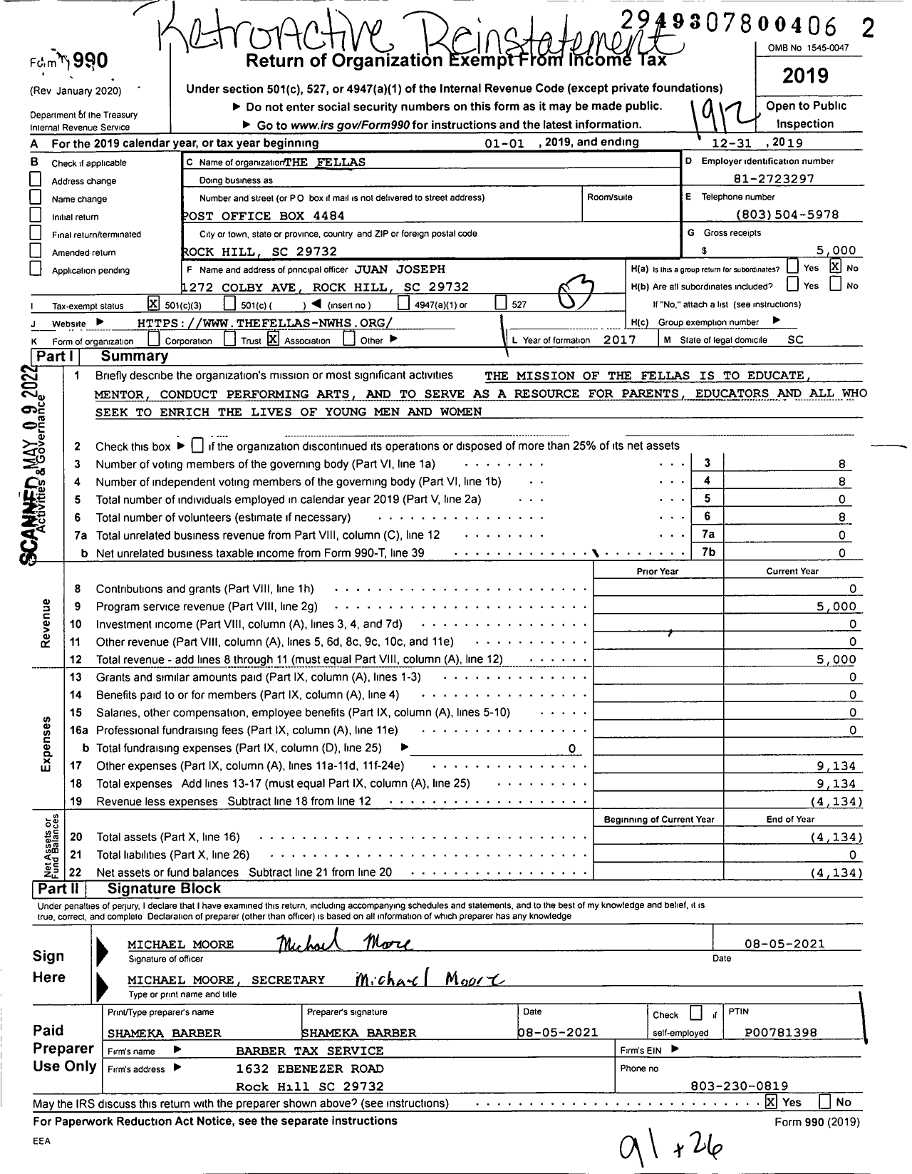 Image of first page of 2019 Form 990 for The Fellas