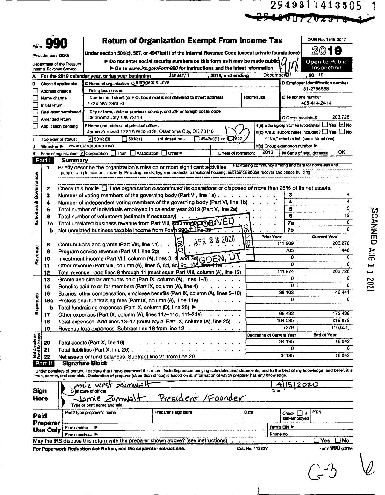 Image of first page of 2019 Form 990 for Joes Addiction