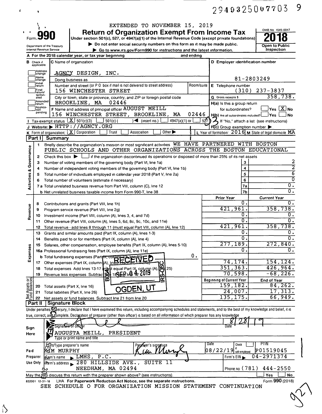 Image of first page of 2018 Form 990 for Agncy Design