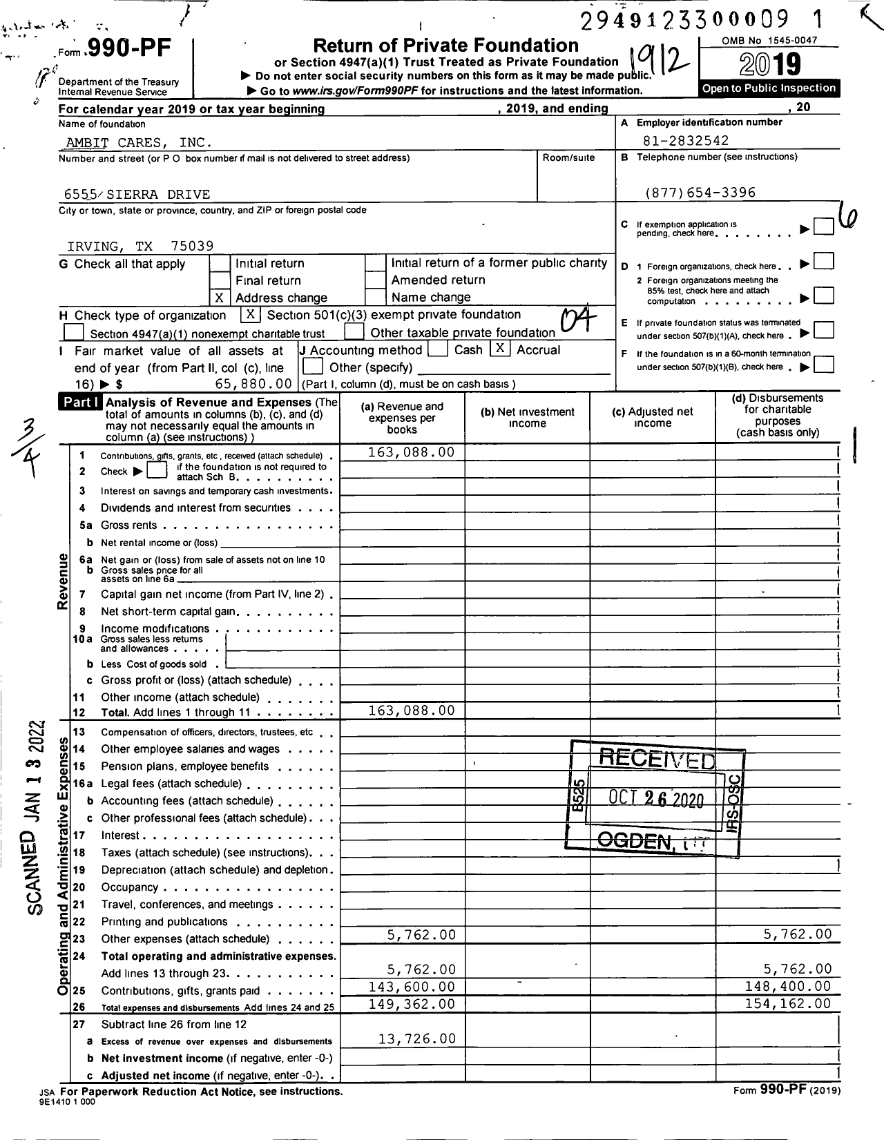 Image of first page of 2019 Form 990PF for Ambit Cares