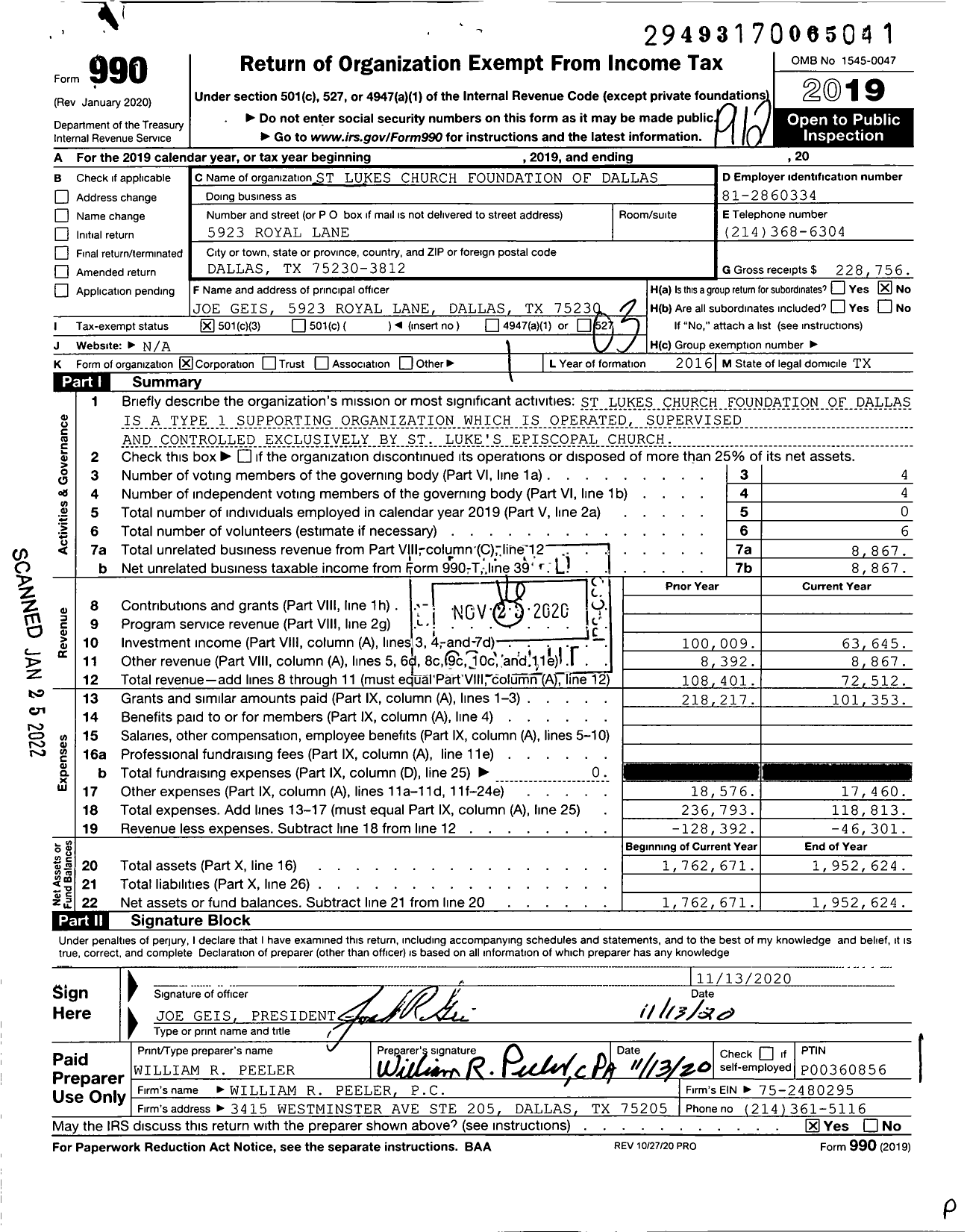 Image of first page of 2019 Form 990 for St Lukes Church Foundation of Dallas