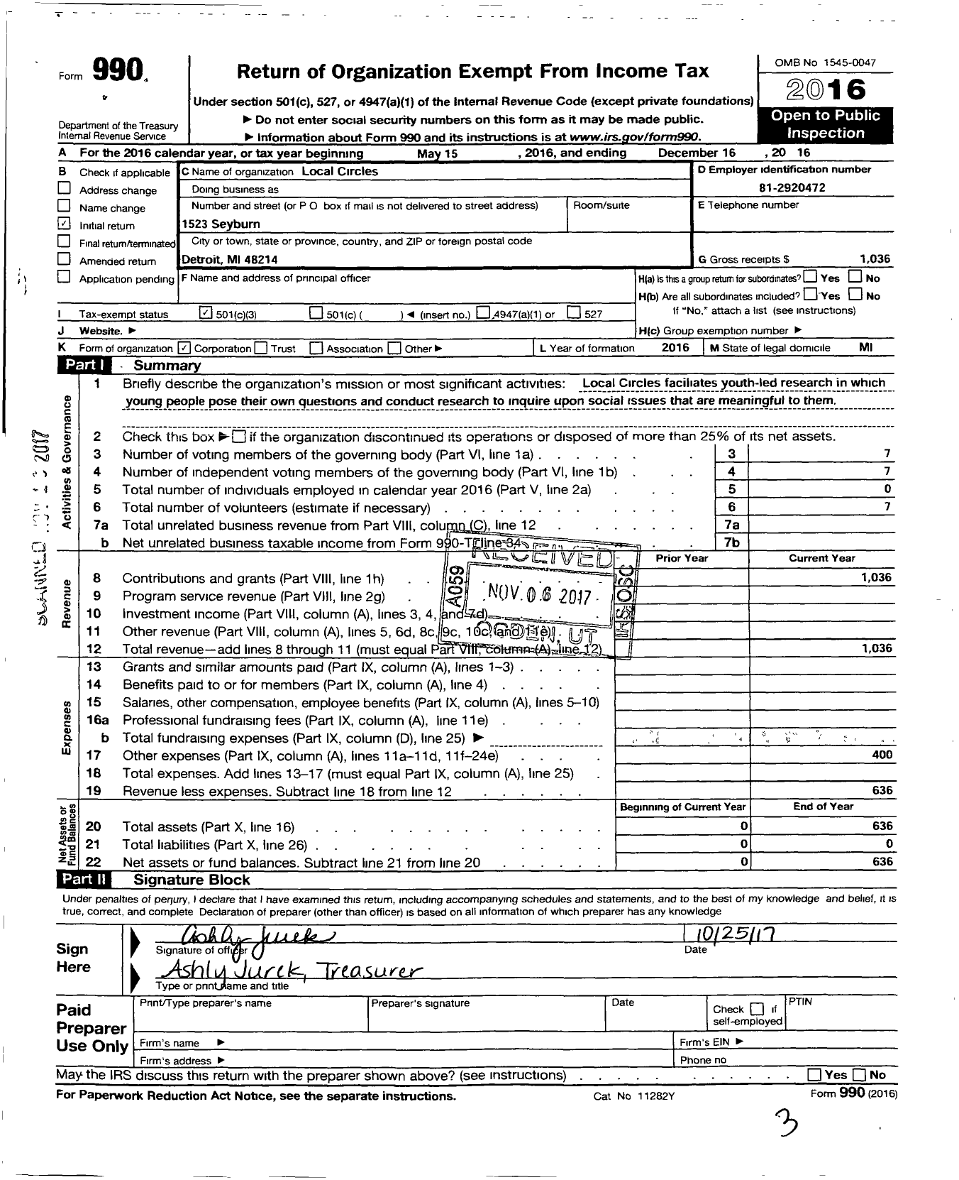 Image of first page of 2016 Form 990 for Local Circles