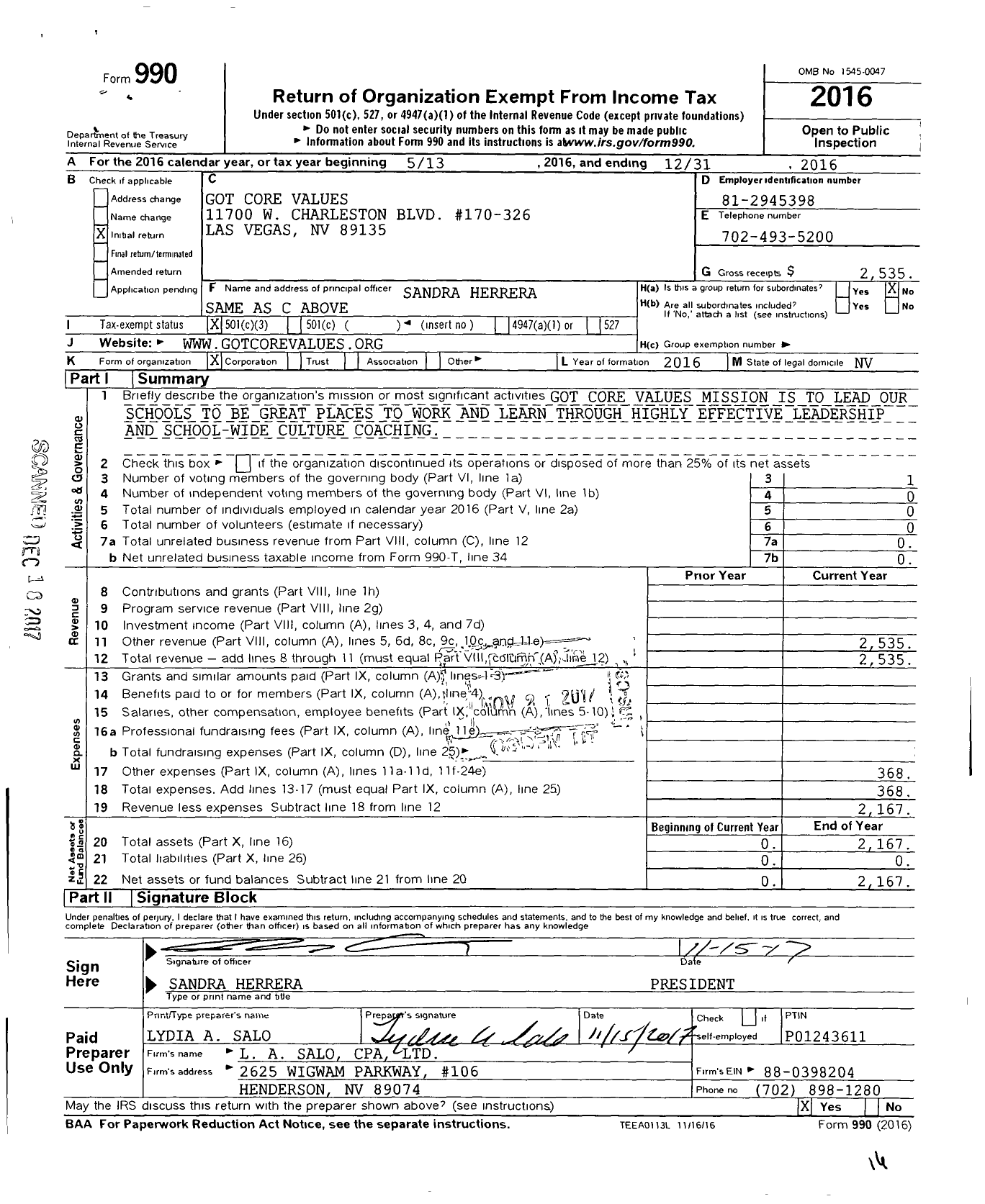 Image of first page of 2016 Form 990 for Genius School Us