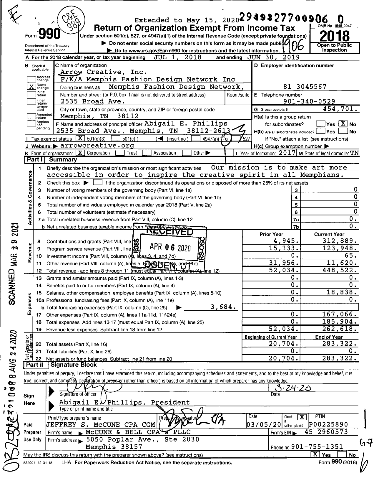 Image of first page of 2018 Form 990 for Memphis Fashion Design Network