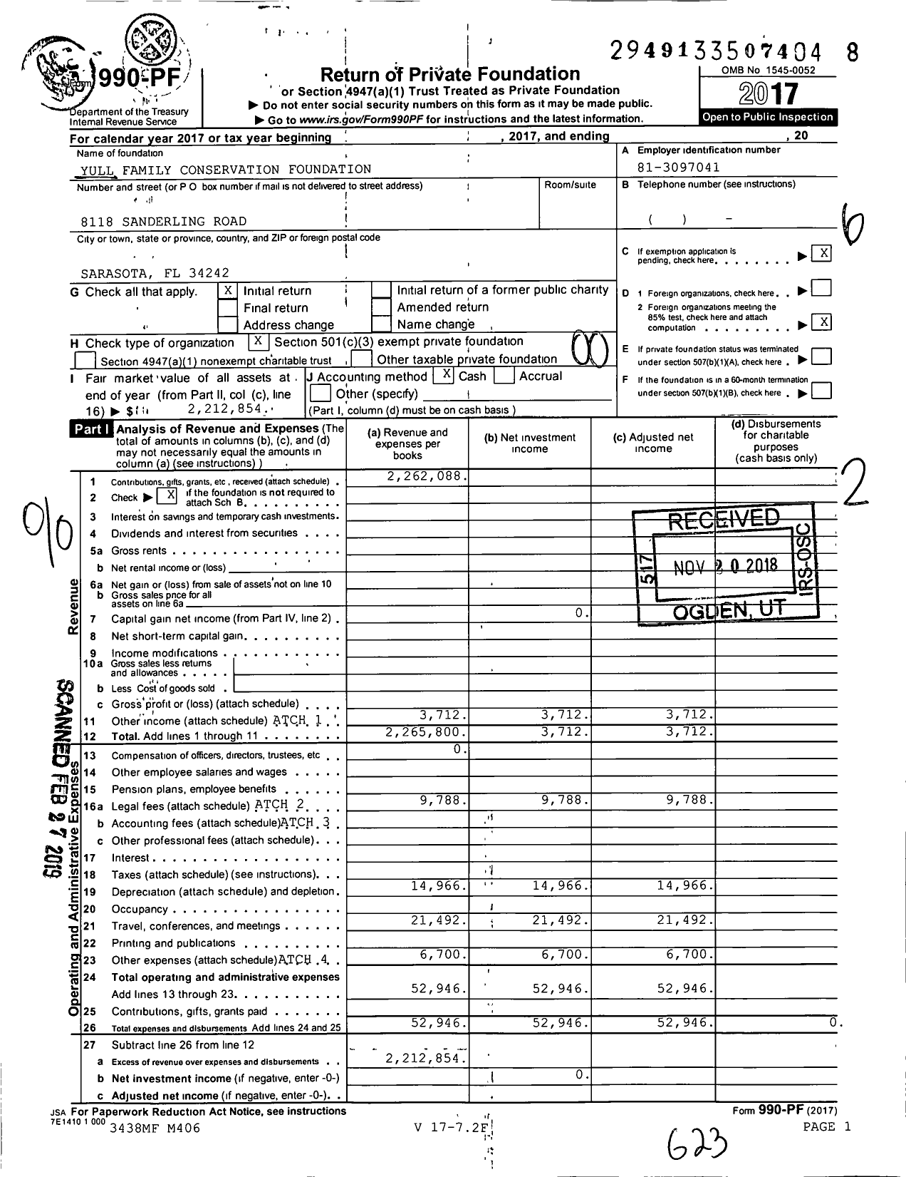 Image of first page of 2017 Form 990PF for Yull Family Conservation Foundation