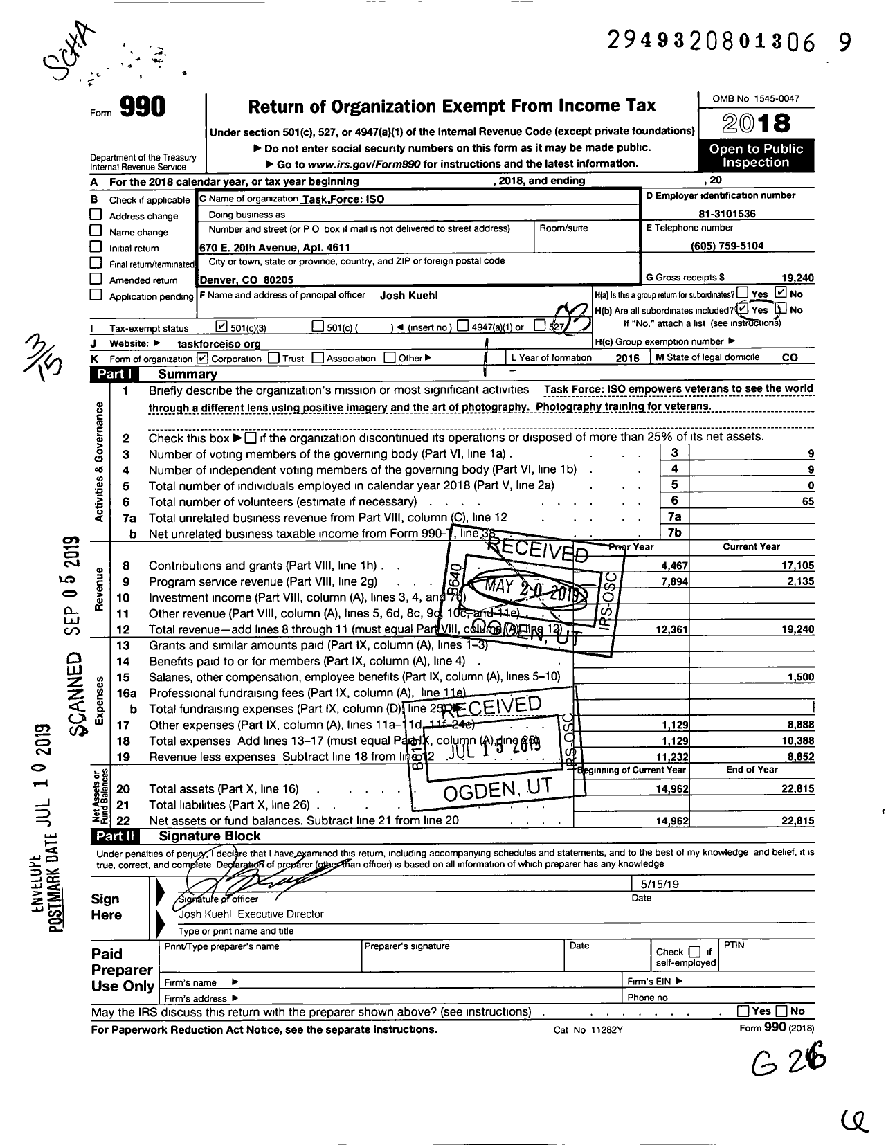 Image of first page of 2018 Form 990 for Task Force Iso