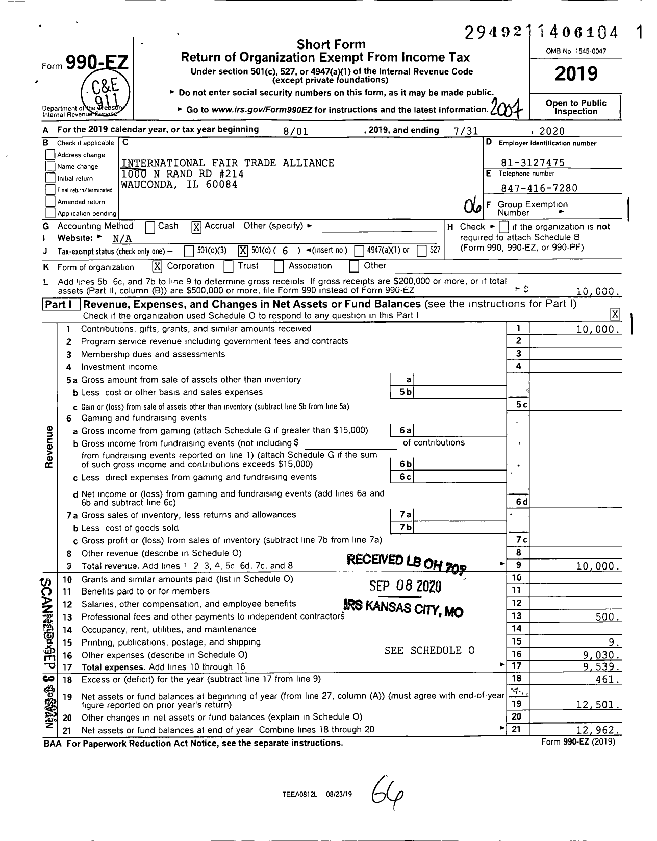 Image of first page of 2019 Form 990EO for International Fair Trade Alliance