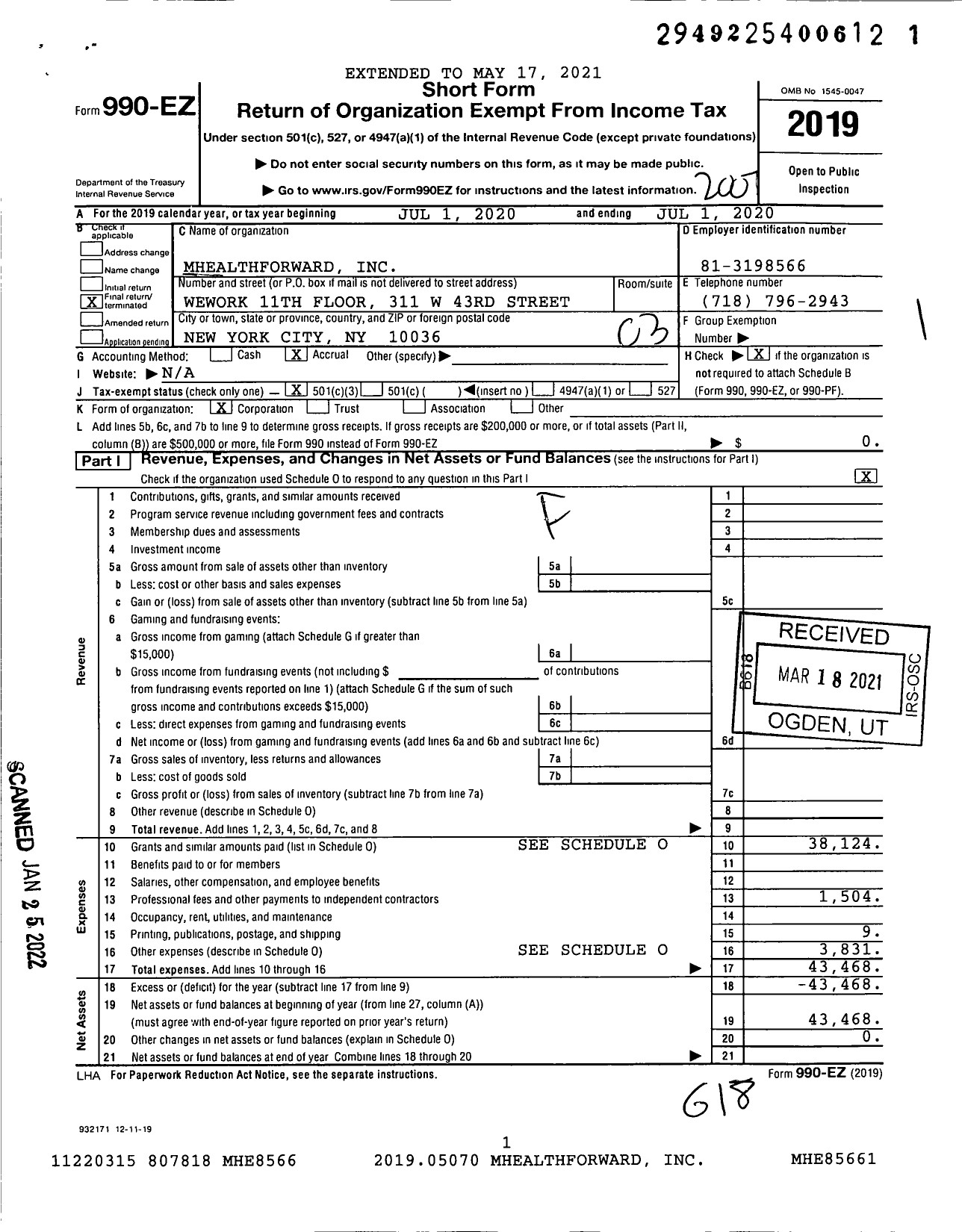 Image of first page of 2019 Form 990EZ for Early Signal Foundation