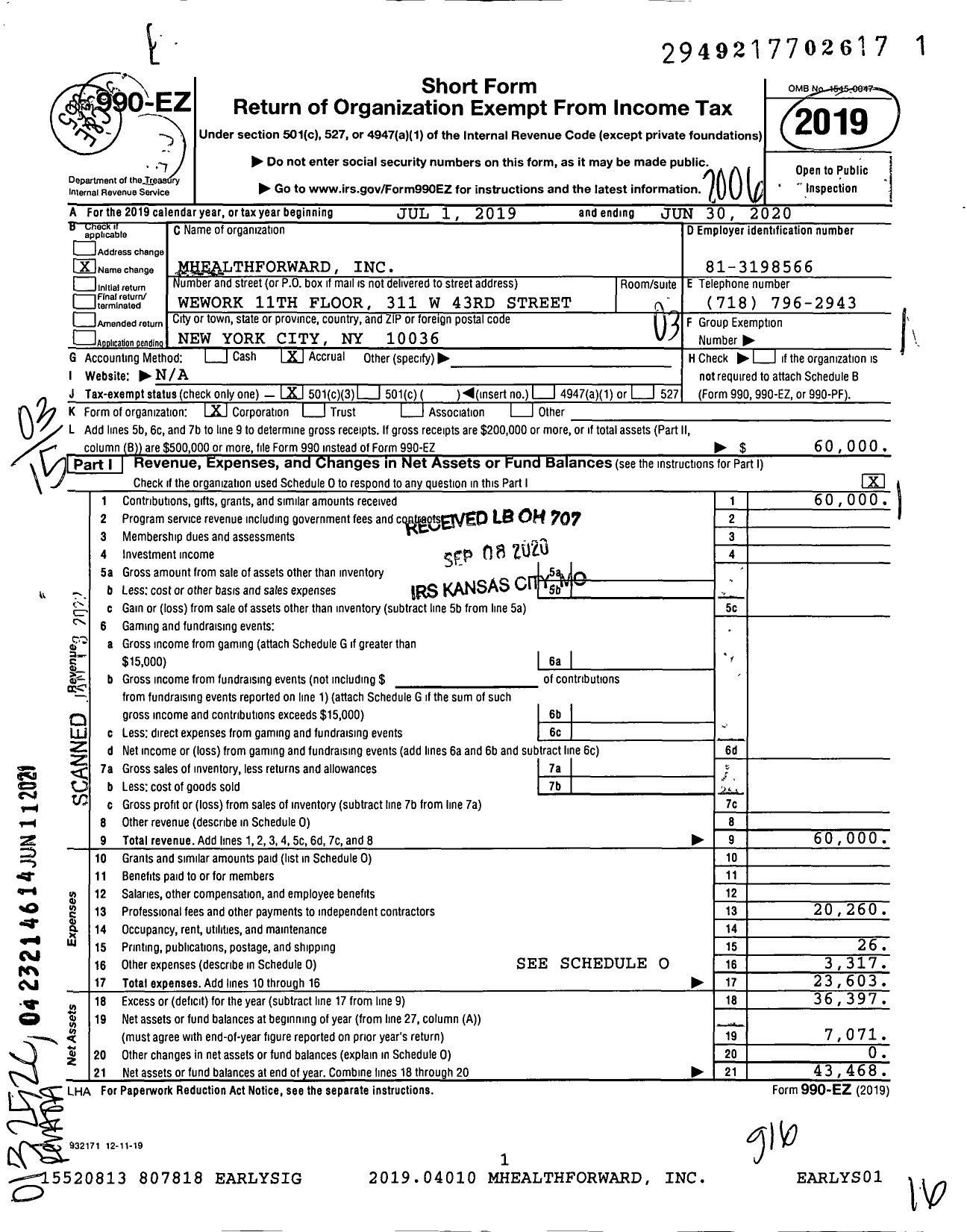 Image of first page of 2019 Form 990EZ for Early Signal Foundation