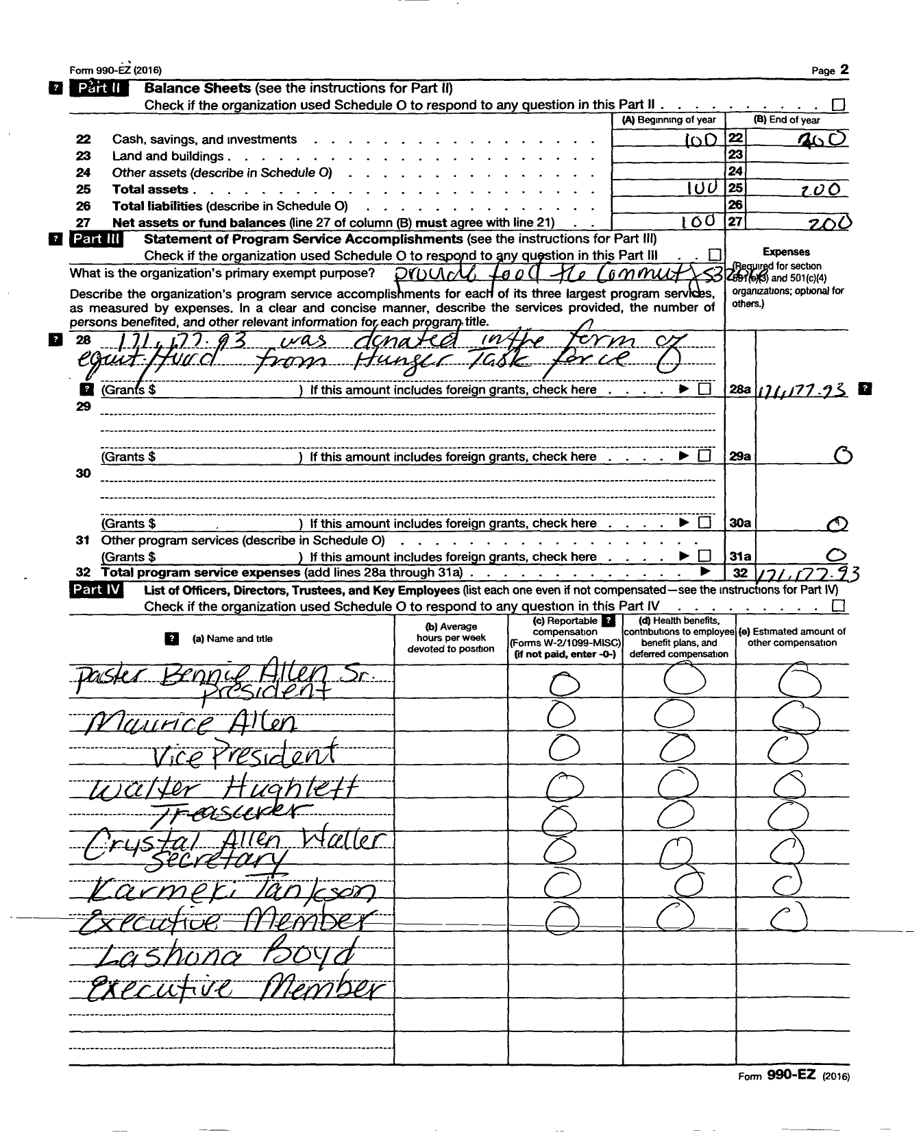 Image of first page of 2016 Form 990EZ for Amani Community Center Food Pantry