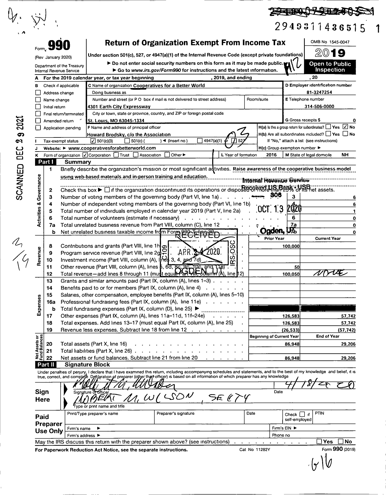 Image of first page of 2019 Form 990 for Cooperatives for a Better World