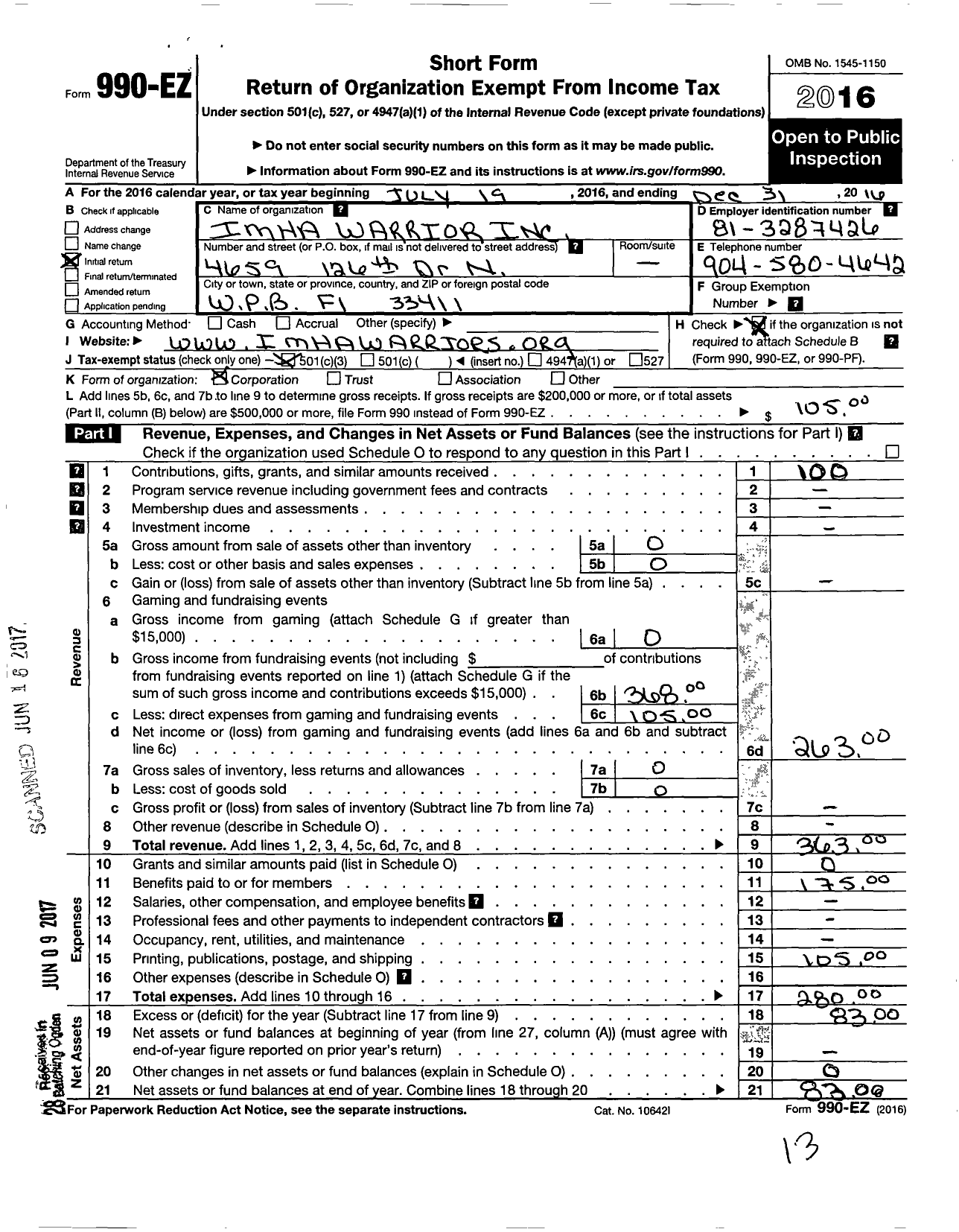 Image of first page of 2016 Form 990EZ for Our C A U S E